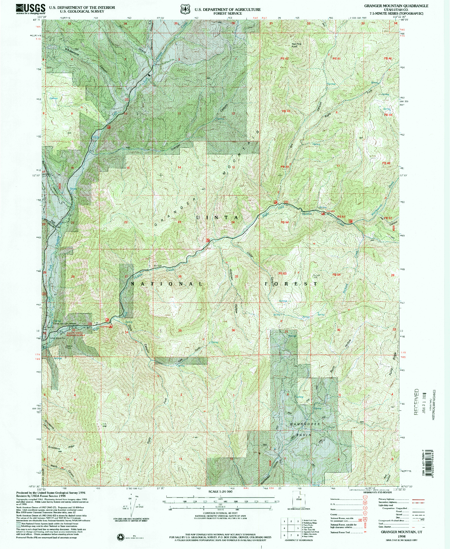 USGS 1:24000-SCALE QUADRANGLE FOR GRANGER MOUNTAIN, UT 1998
