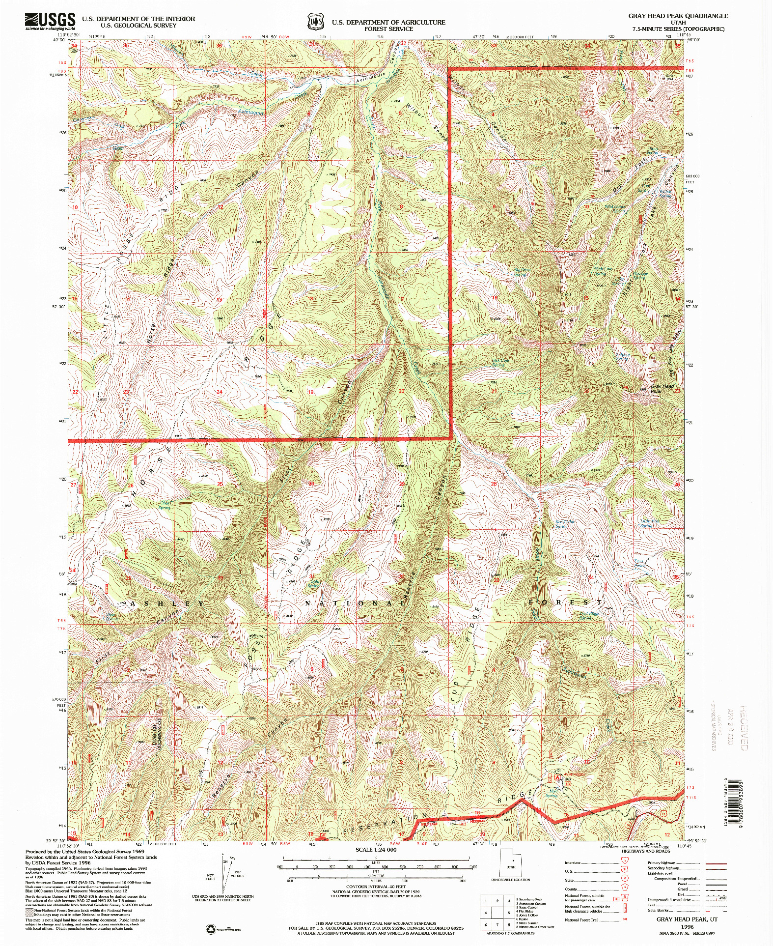 USGS 1:24000-SCALE QUADRANGLE FOR GRAY HEAD PEAK, UT 1996