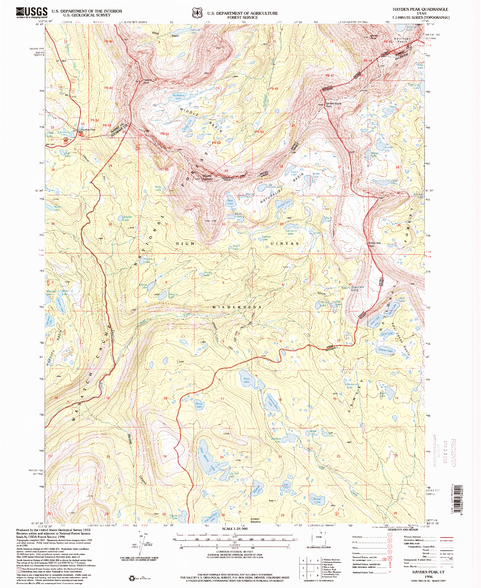 USGS 1:24000-SCALE QUADRANGLE FOR HAYDEN PEAK, UT 1996