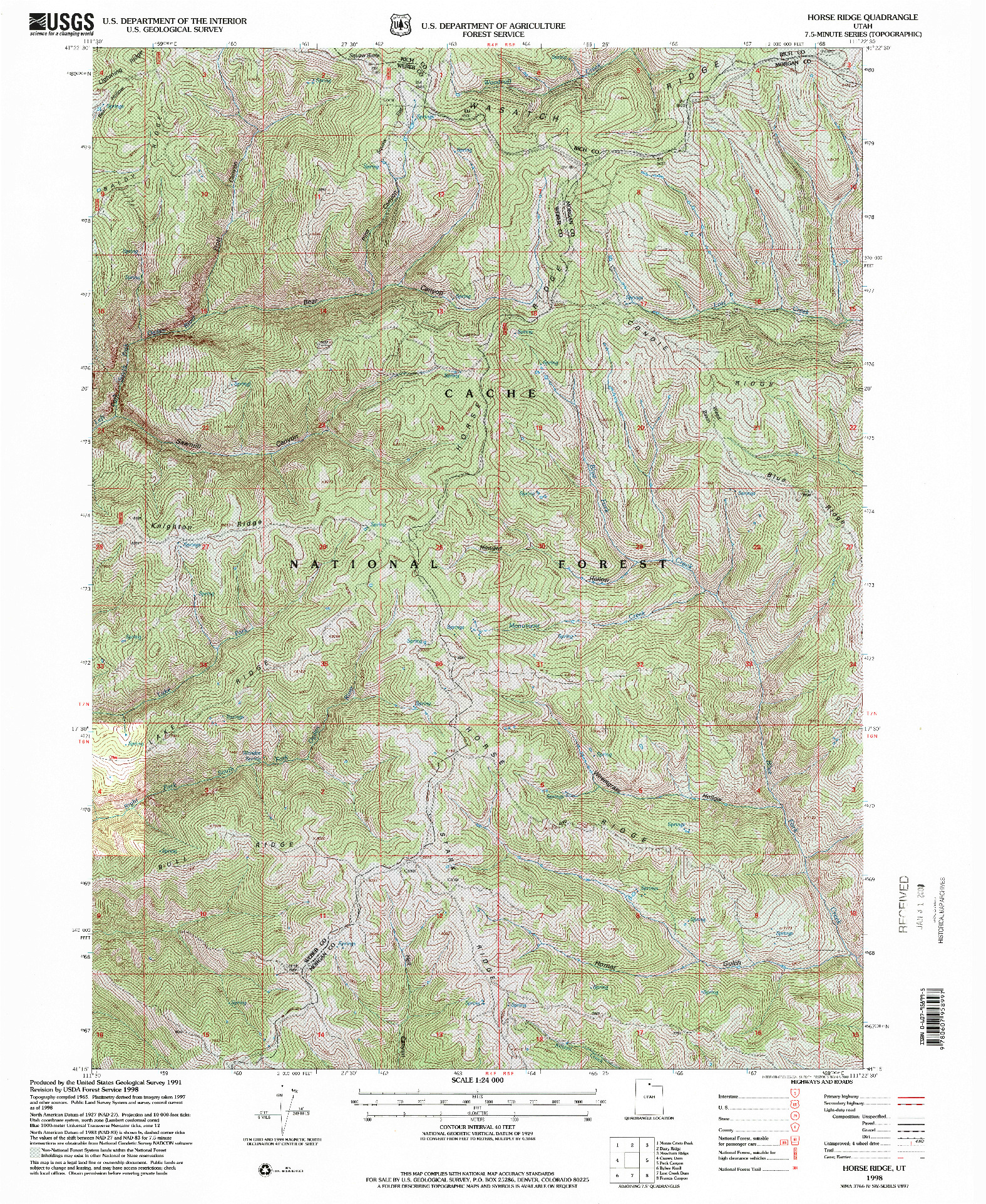 USGS 1:24000-SCALE QUADRANGLE FOR HORSE RIDGE, UT 1998