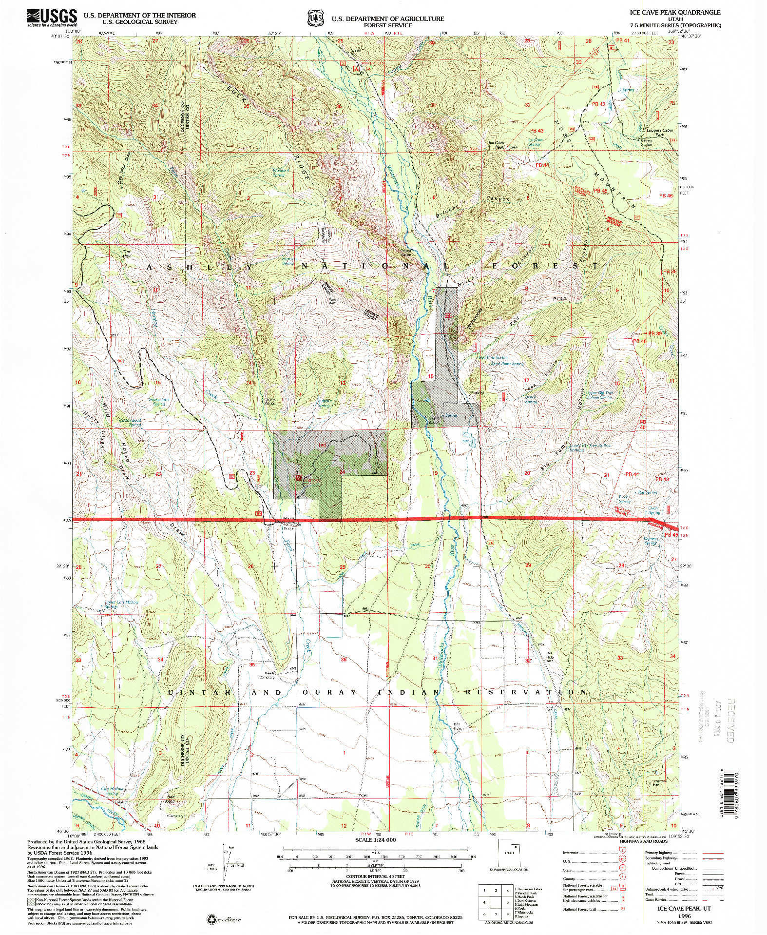 USGS 1:24000-SCALE QUADRANGLE FOR ICE CAVE PEAK, UT 1996