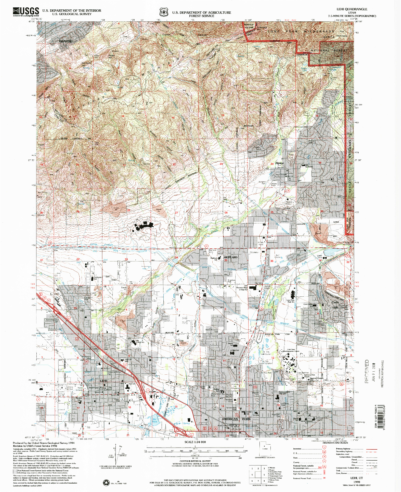 USGS 1:24000-SCALE QUADRANGLE FOR LEHI, UT 1998