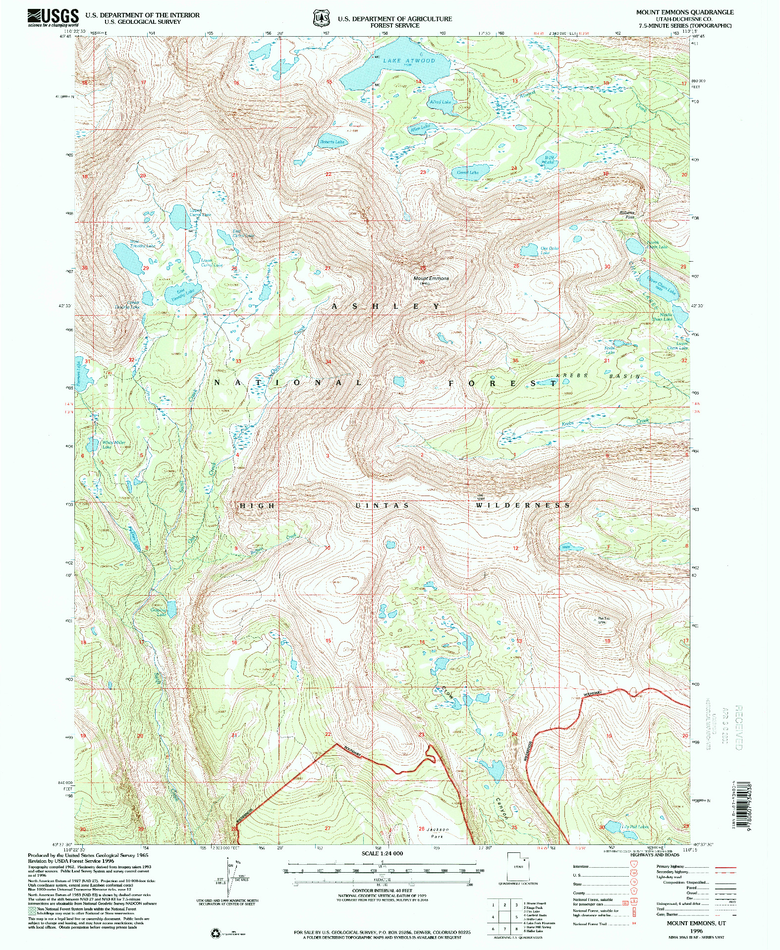USGS 1:24000-SCALE QUADRANGLE FOR MOUNT EMMONS, UT 1996