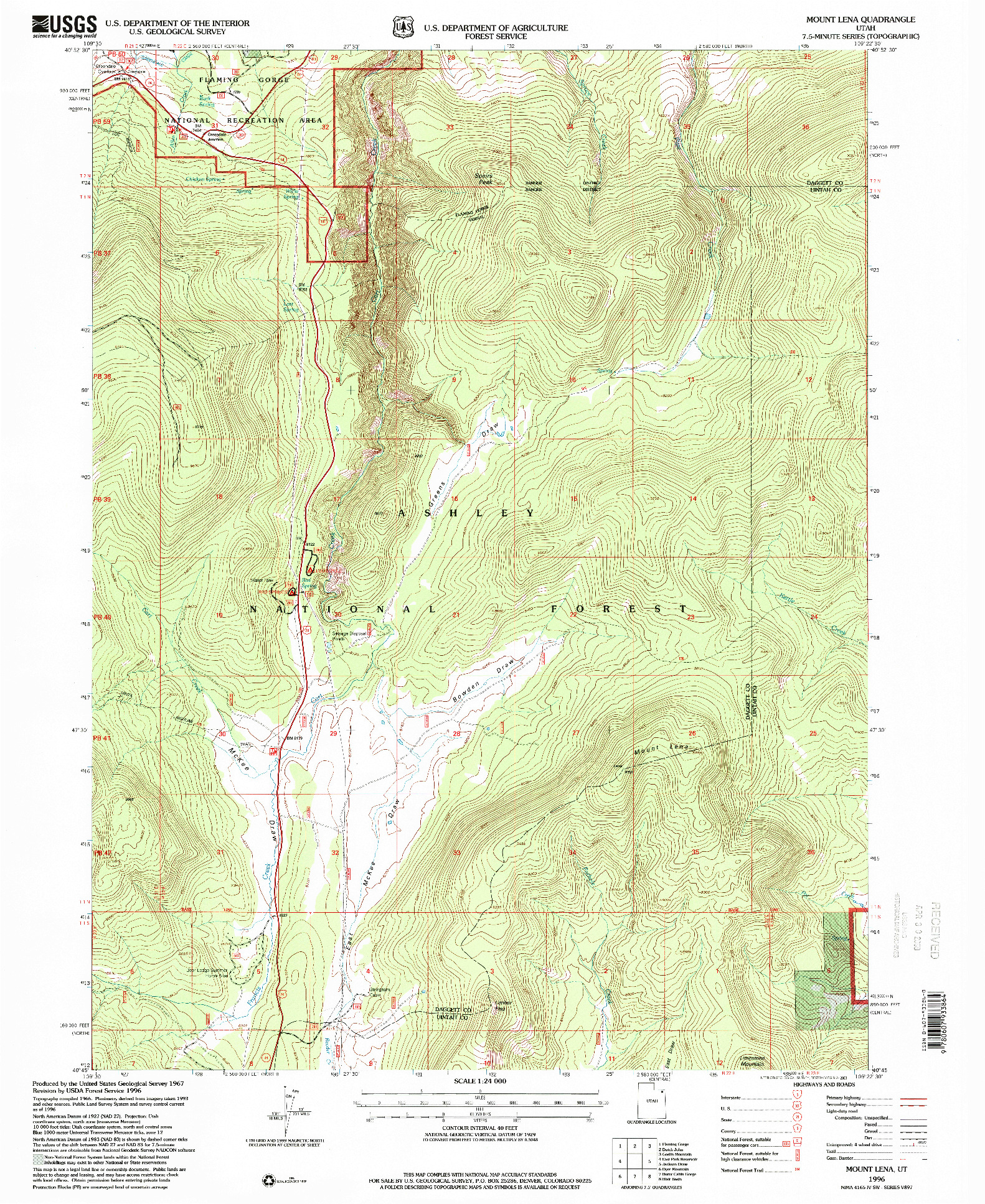 USGS 1:24000-SCALE QUADRANGLE FOR MOUNT LENA, UT 1996