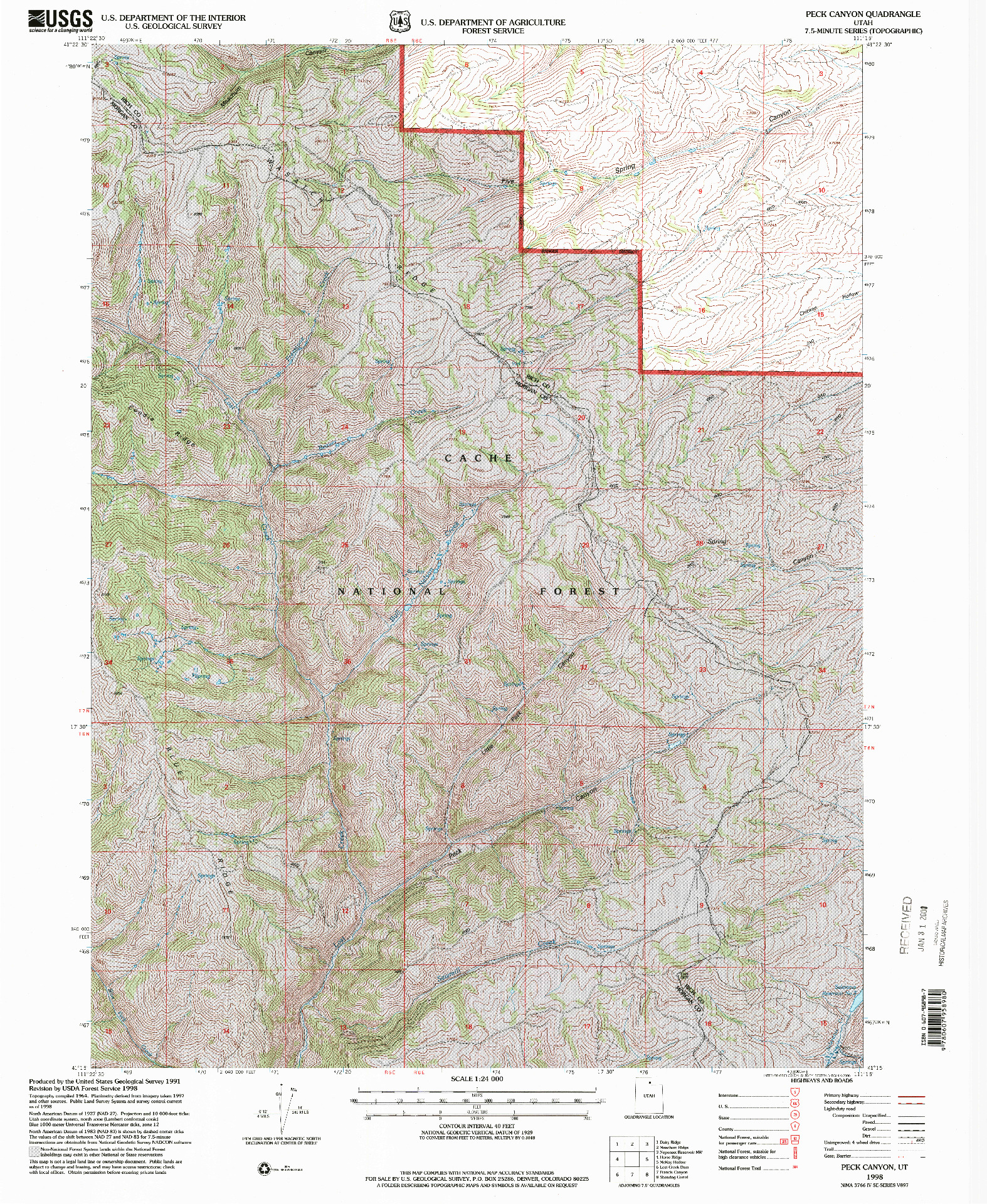 USGS 1:24000-SCALE QUADRANGLE FOR PECK CANYON, UT 1998