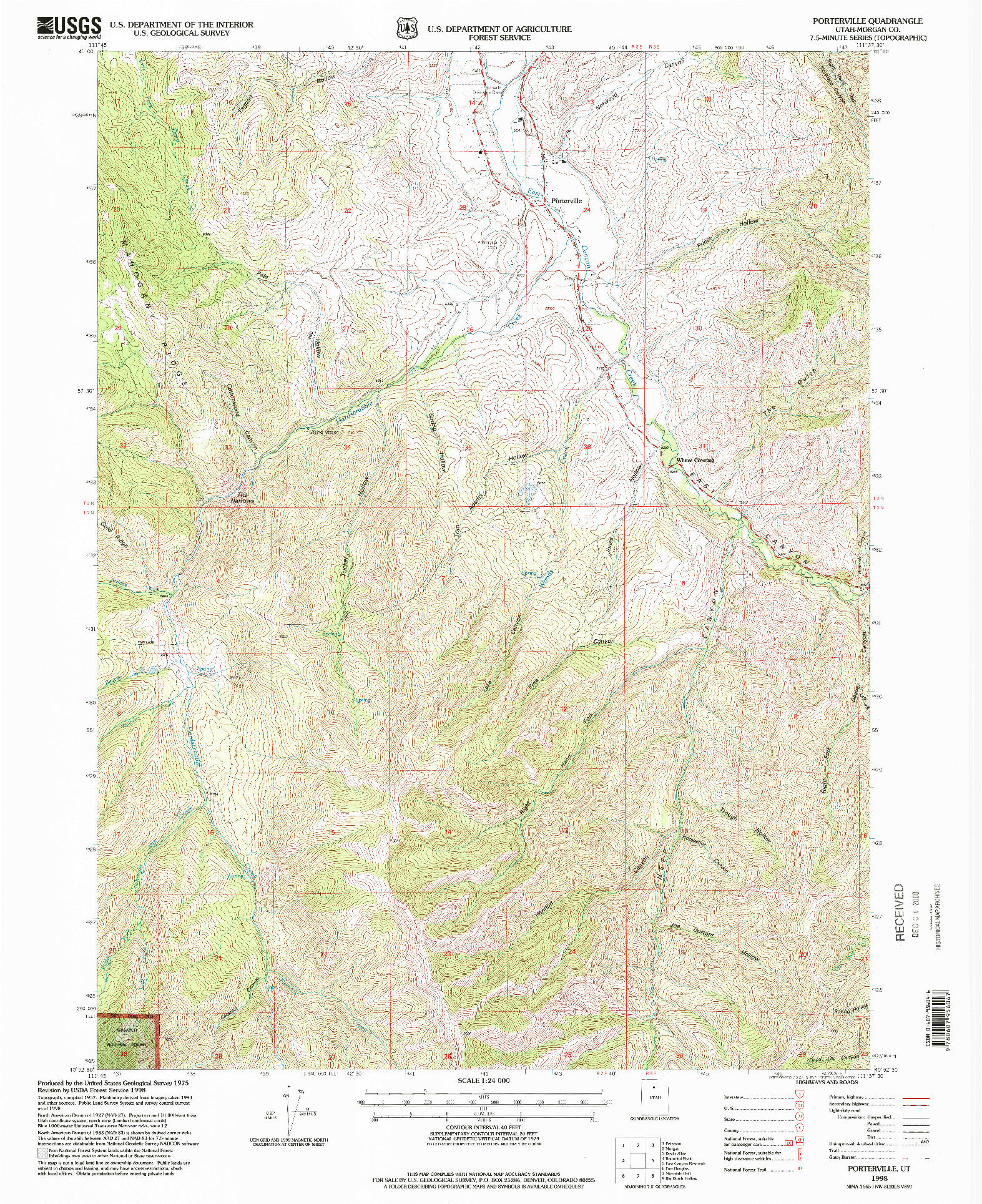 USGS 1:24000-SCALE QUADRANGLE FOR PORTERVILLE, UT 1998