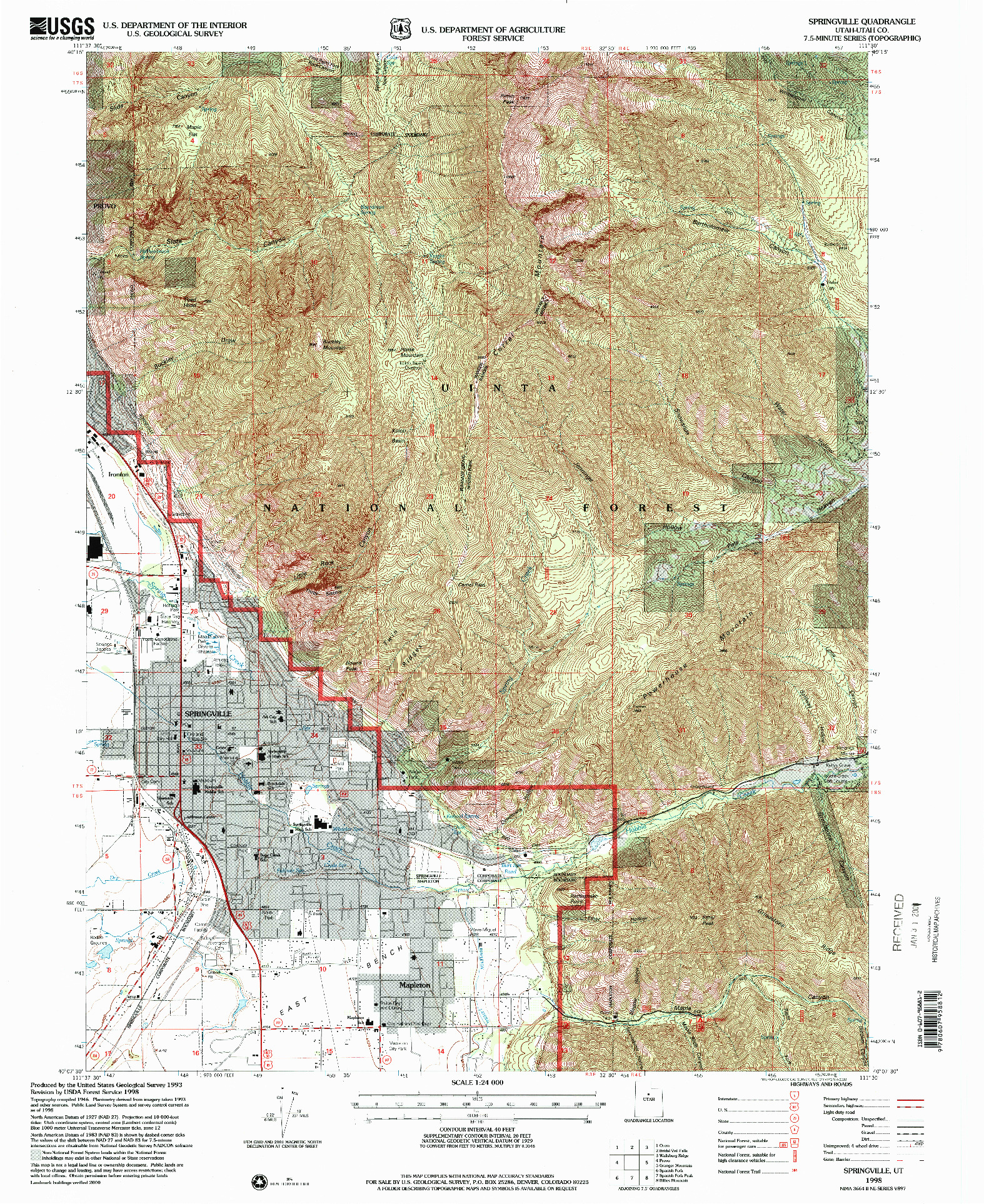 USGS 1:24000-SCALE QUADRANGLE FOR SPRINGVILLE, UT 1998