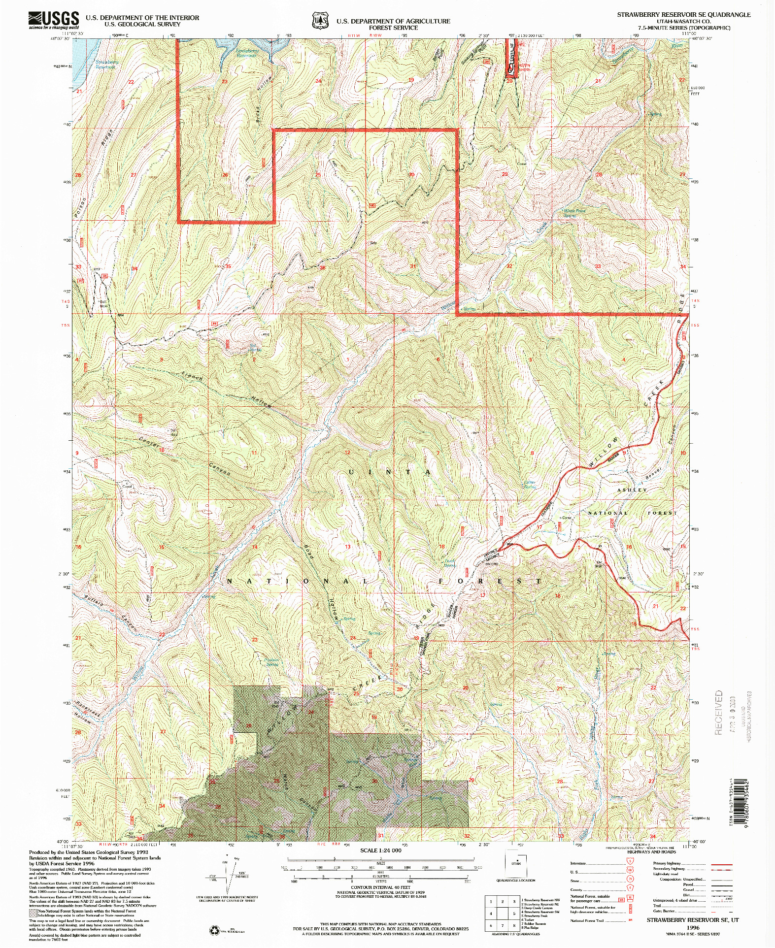 USGS 1:24000-SCALE QUADRANGLE FOR STRAWBERRY RESERVOIR SE, UT 1996