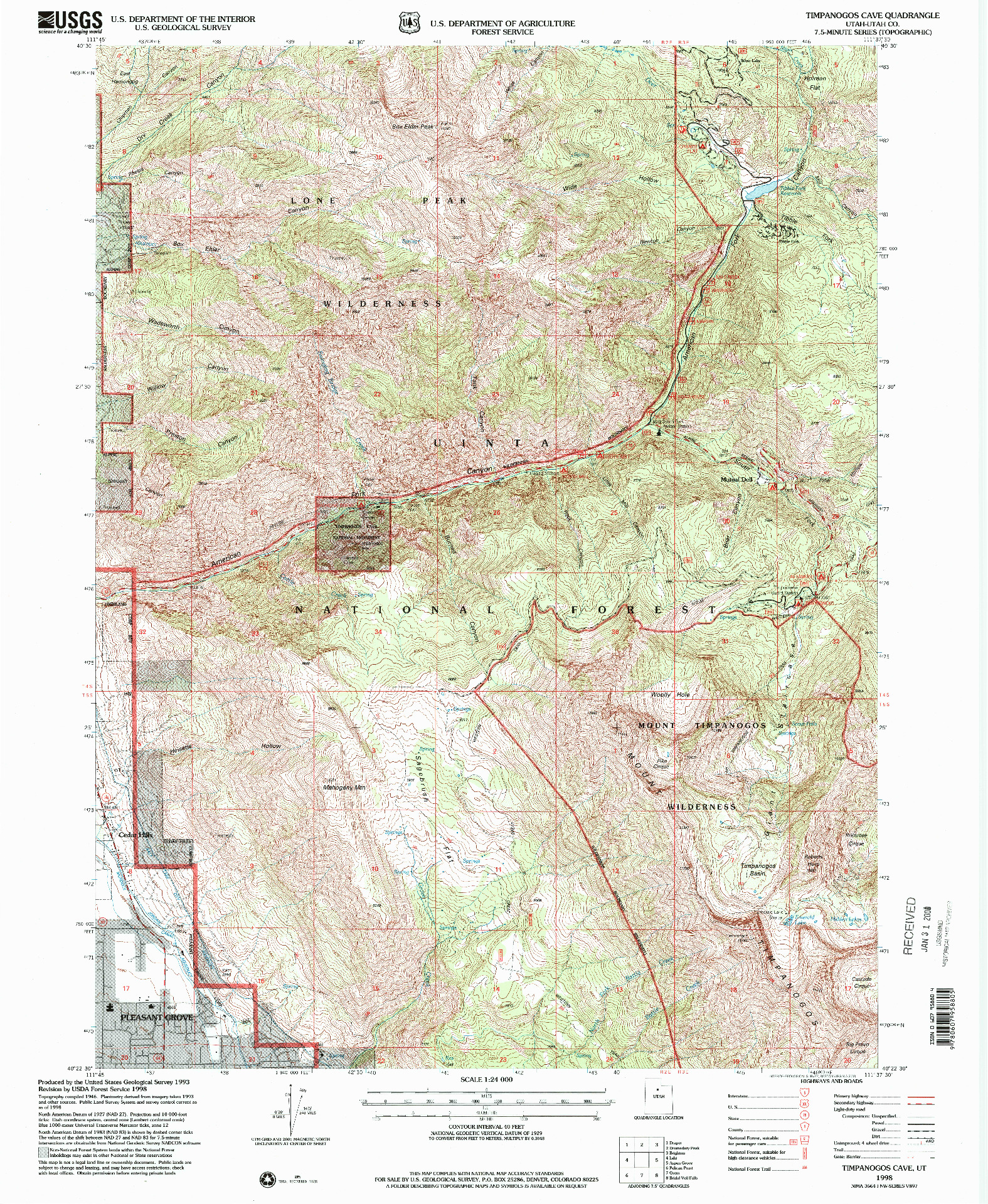 USGS 1:24000-SCALE QUADRANGLE FOR TIMPANOGOS CAVE, UT 1998
