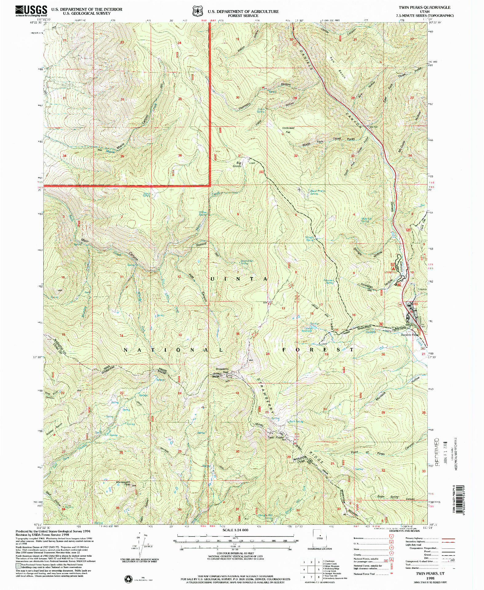 USGS 1:24000-SCALE QUADRANGLE FOR TWIN PEAKS, UT 1998