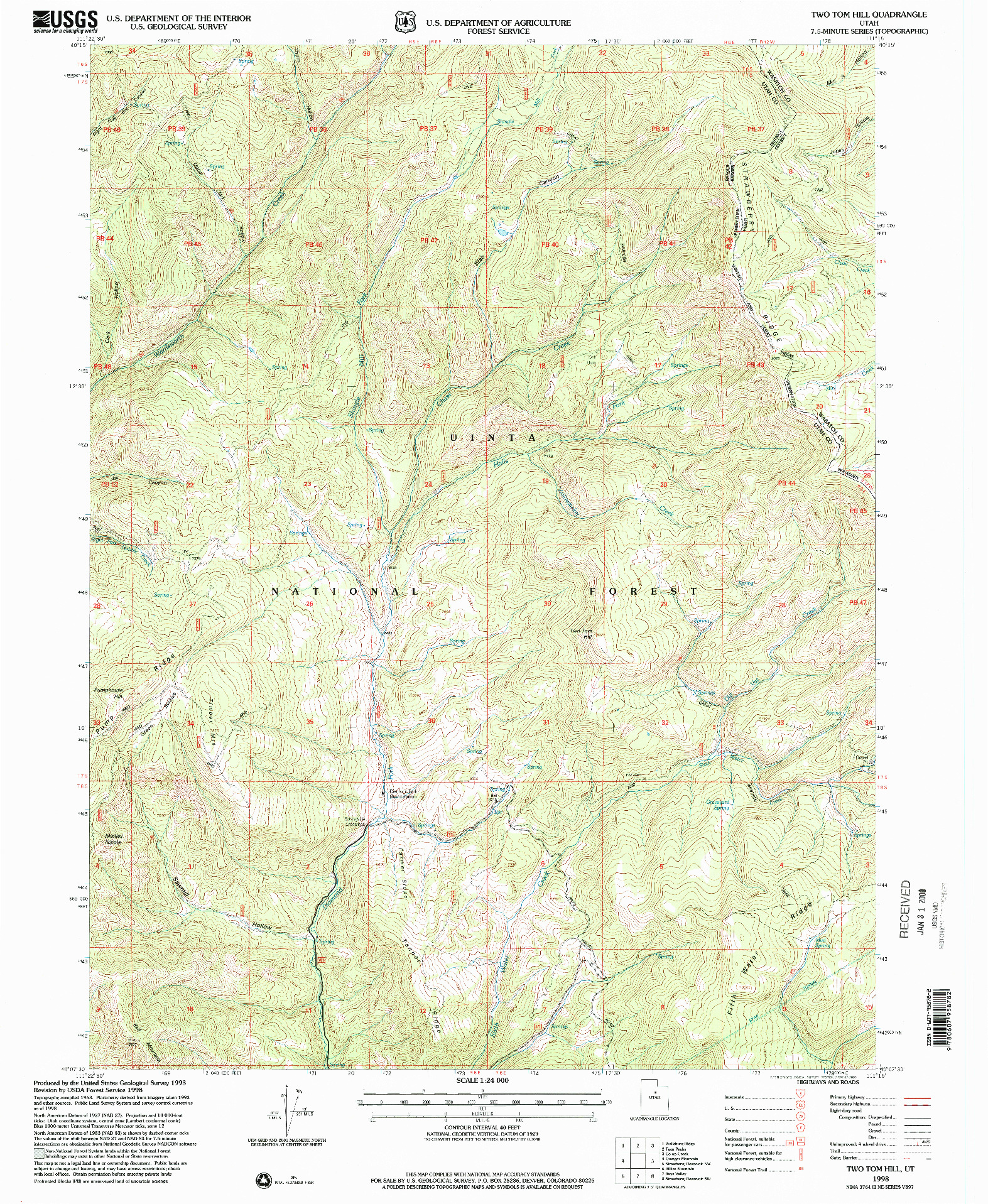 USGS 1:24000-SCALE QUADRANGLE FOR TWO TOM HILL, UT 1998