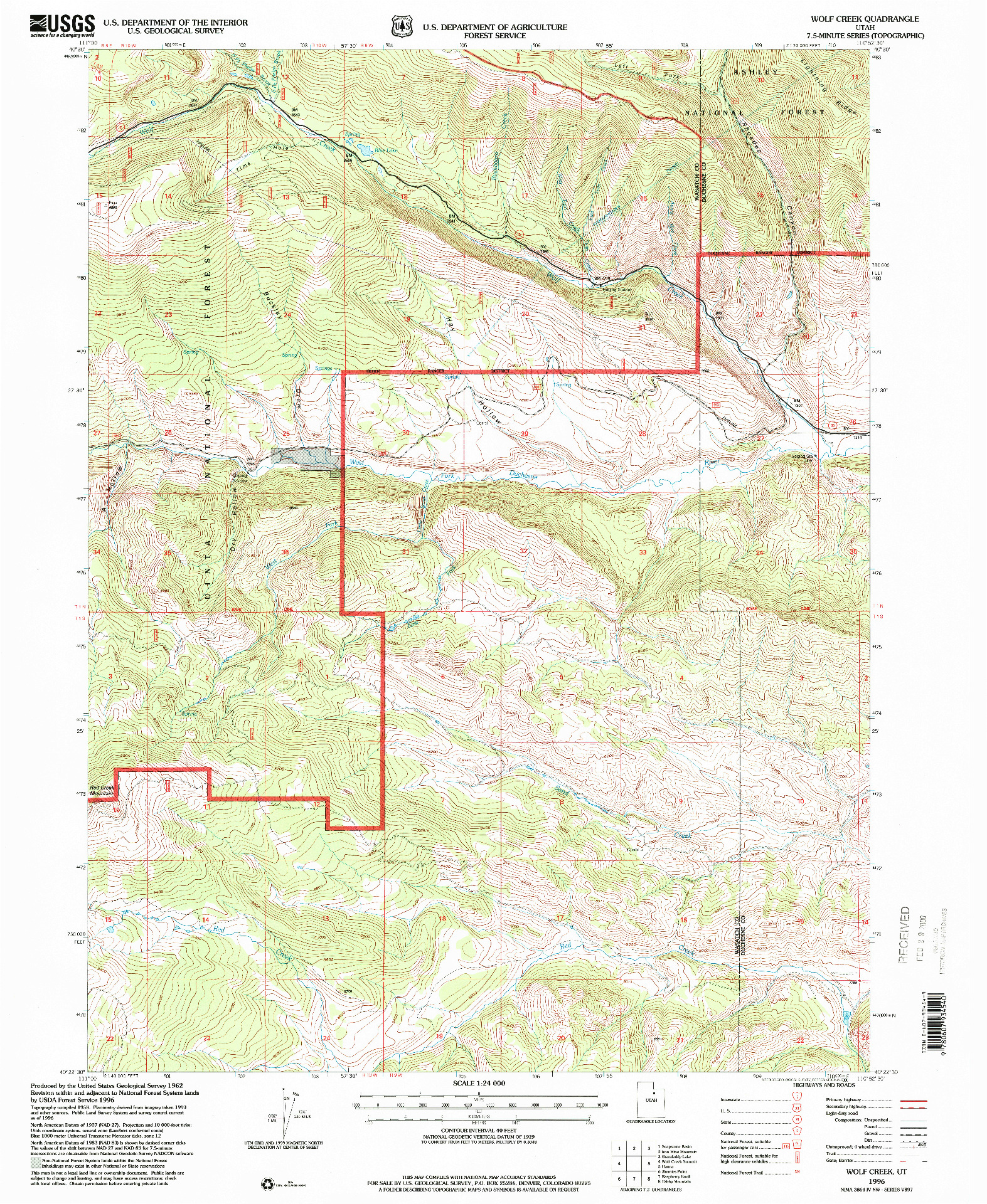 USGS 1:24000-SCALE QUADRANGLE FOR WOLF CREEK, UT 1996
