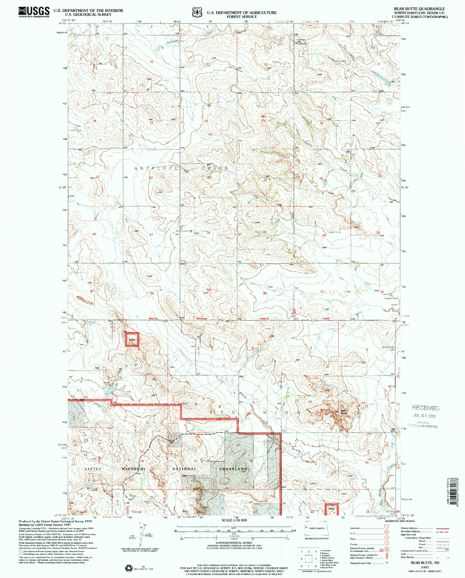 USGS 1:24000-SCALE QUADRANGLE FOR BEAR BUTTE, ND 1997