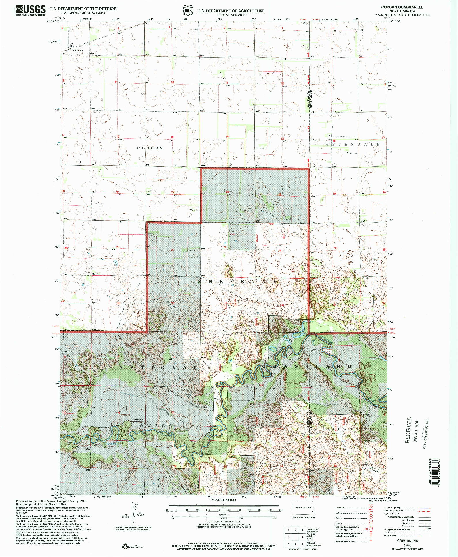 USGS 1:24000-SCALE QUADRANGLE FOR COBURN, ND 1998