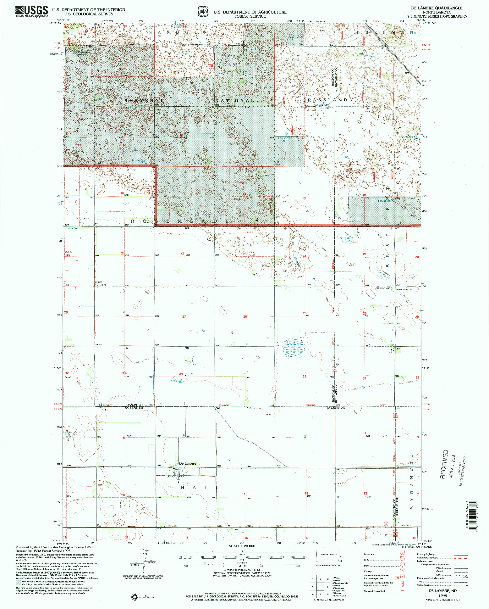 USGS 1:24000-SCALE QUADRANGLE FOR DE LAMERE, ND 1998