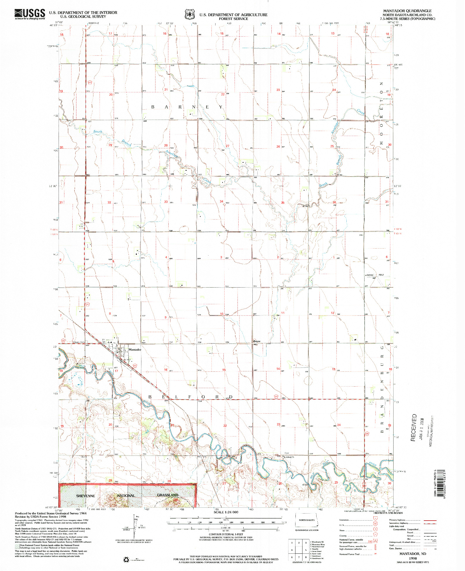 USGS 1:24000-SCALE QUADRANGLE FOR MANTADOR, ND 1998