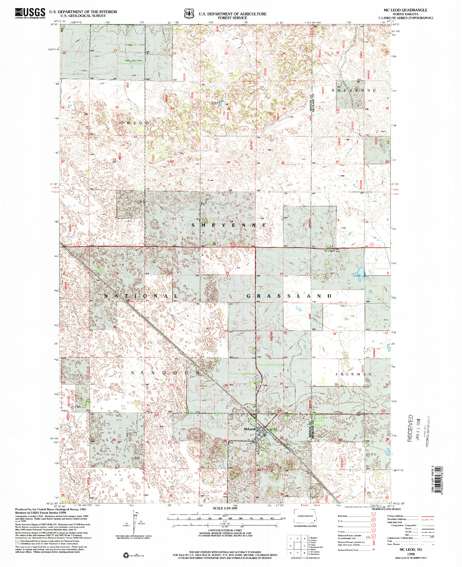 USGS 1:24000-SCALE QUADRANGLE FOR MCLEOD, ND 1998