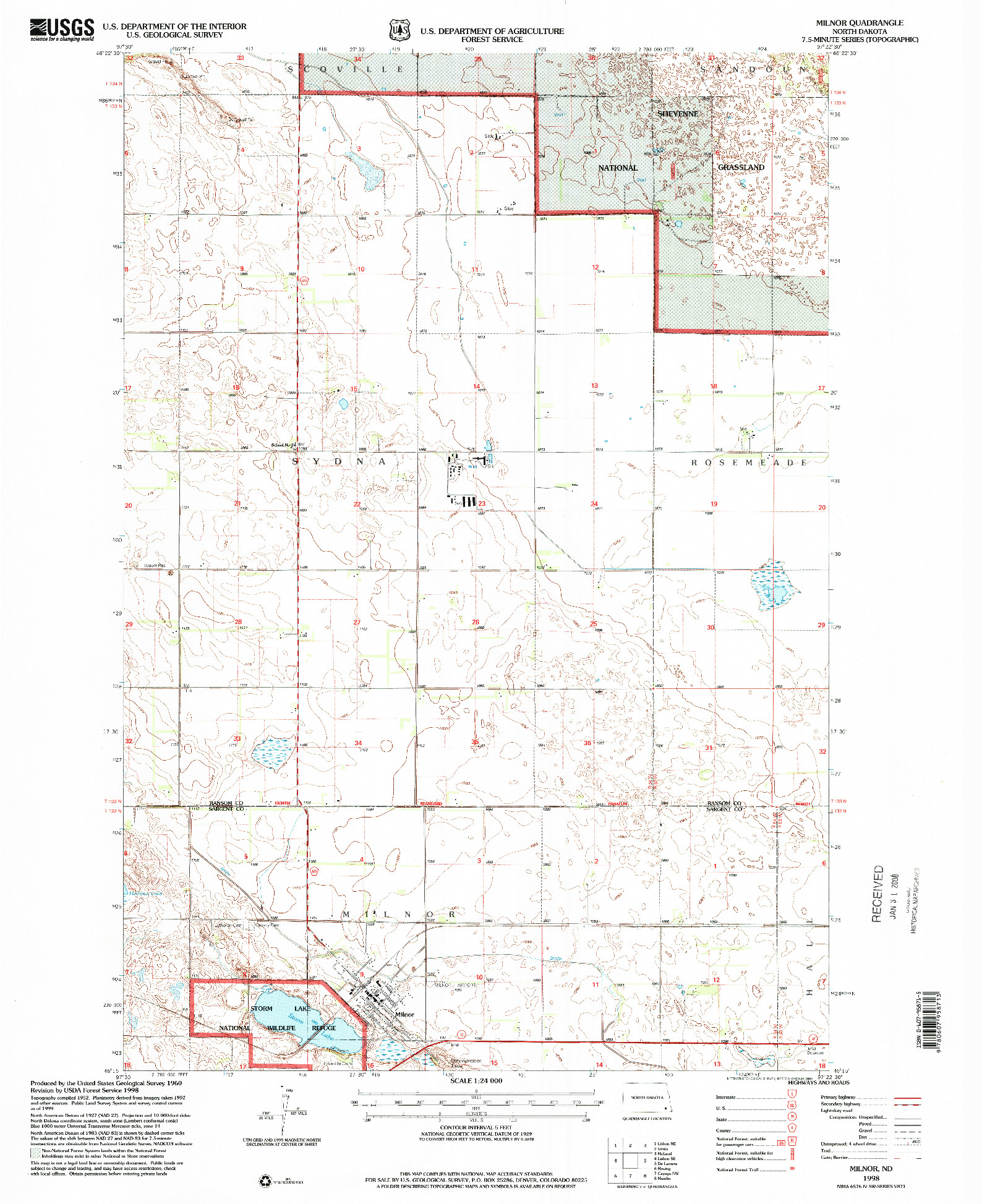 USGS 1:24000-SCALE QUADRANGLE FOR MILNOR, ND 1998