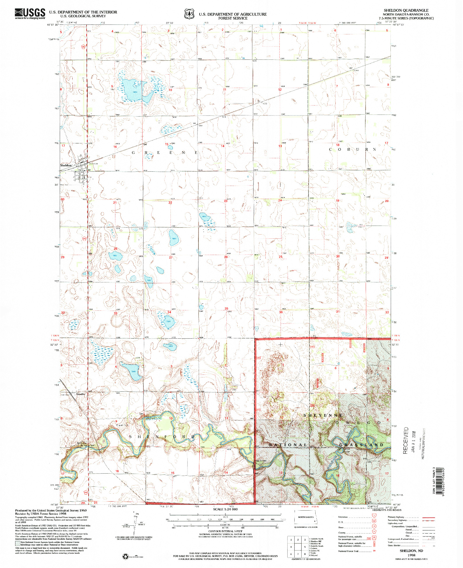 USGS 1:24000-SCALE QUADRANGLE FOR SHELDON, ND 1998