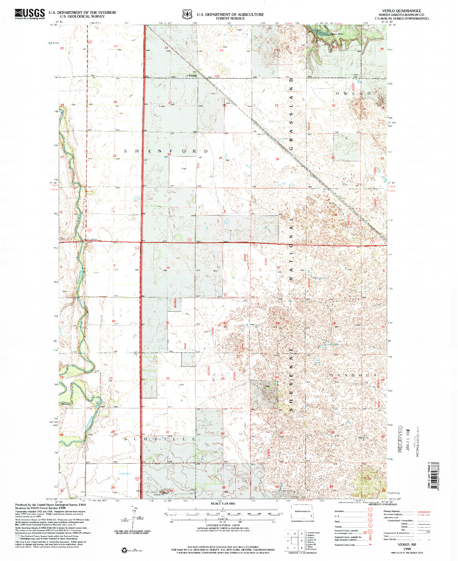 USGS 1:24000-SCALE QUADRANGLE FOR VENLO, ND 1998