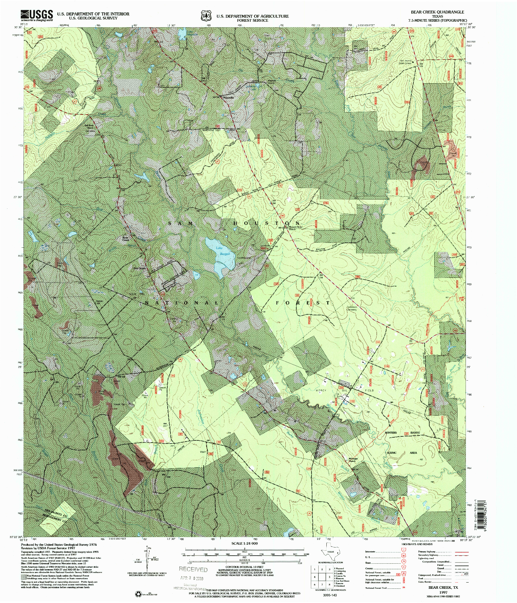 USGS 1:24000-SCALE QUADRANGLE FOR BEAR CREEK, TX 1997