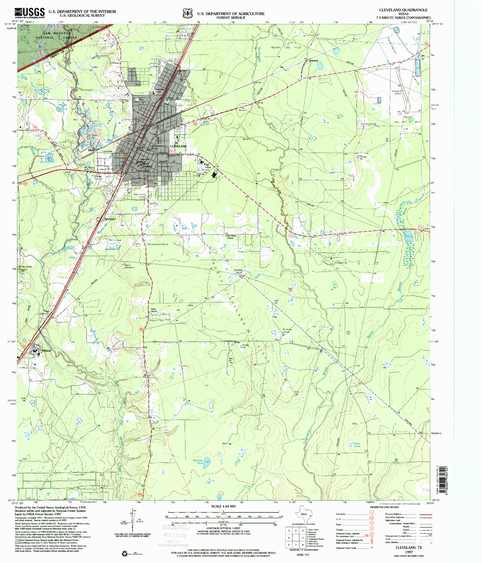 USGS 1:24000-SCALE QUADRANGLE FOR CLEVELAND, TX 1997