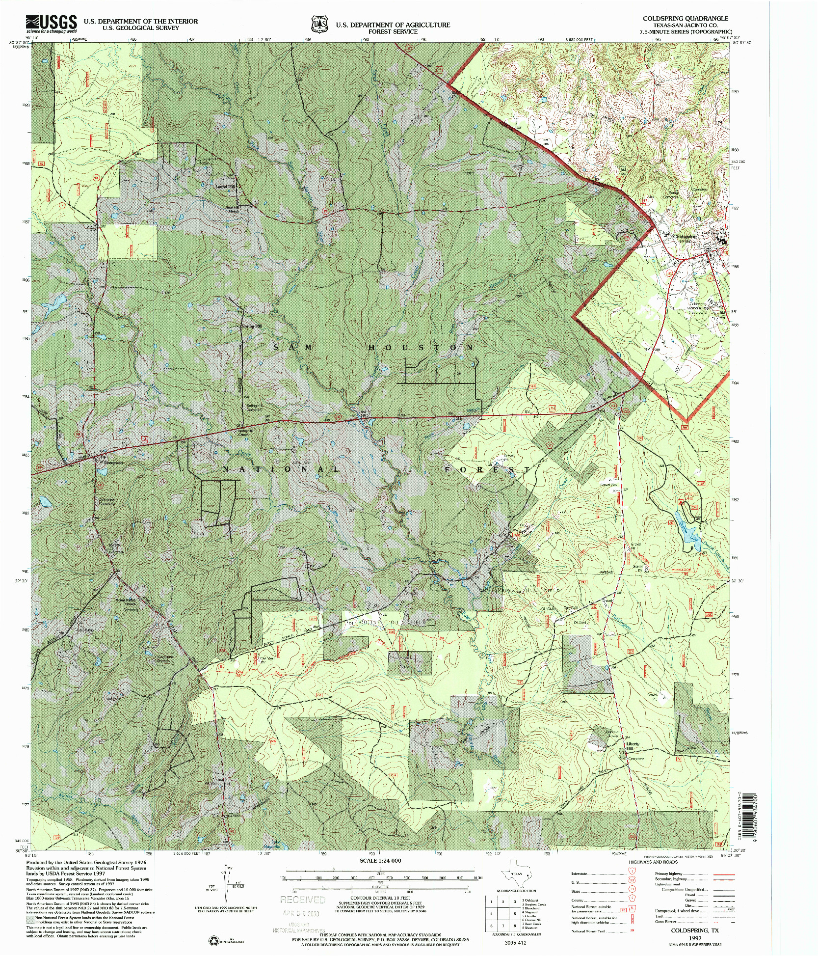 USGS 1:24000-SCALE QUADRANGLE FOR COLDSPRING, TX 1997