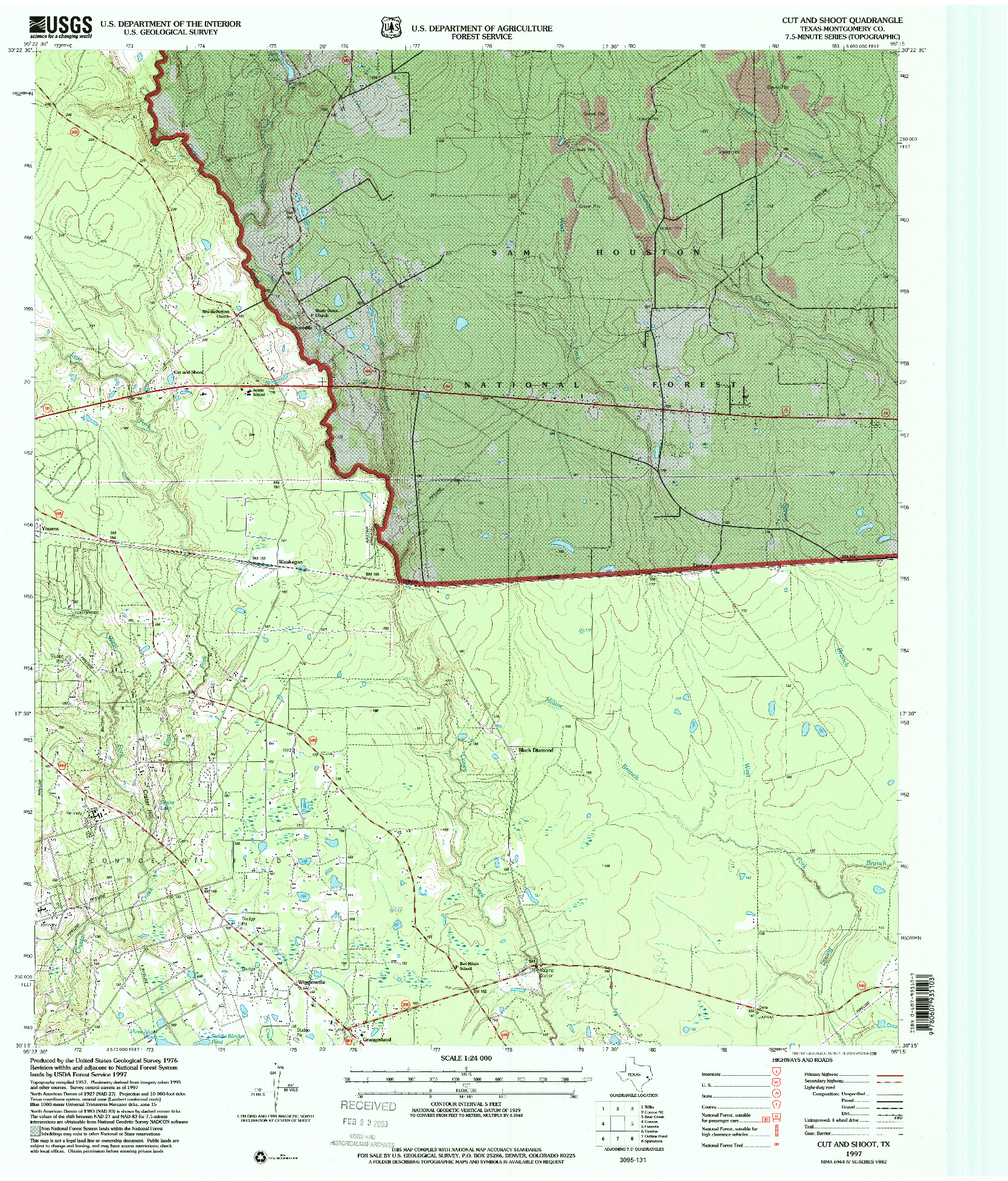 USGS 1:24000-SCALE QUADRANGLE FOR CUT AND SHOOT, TX 1997