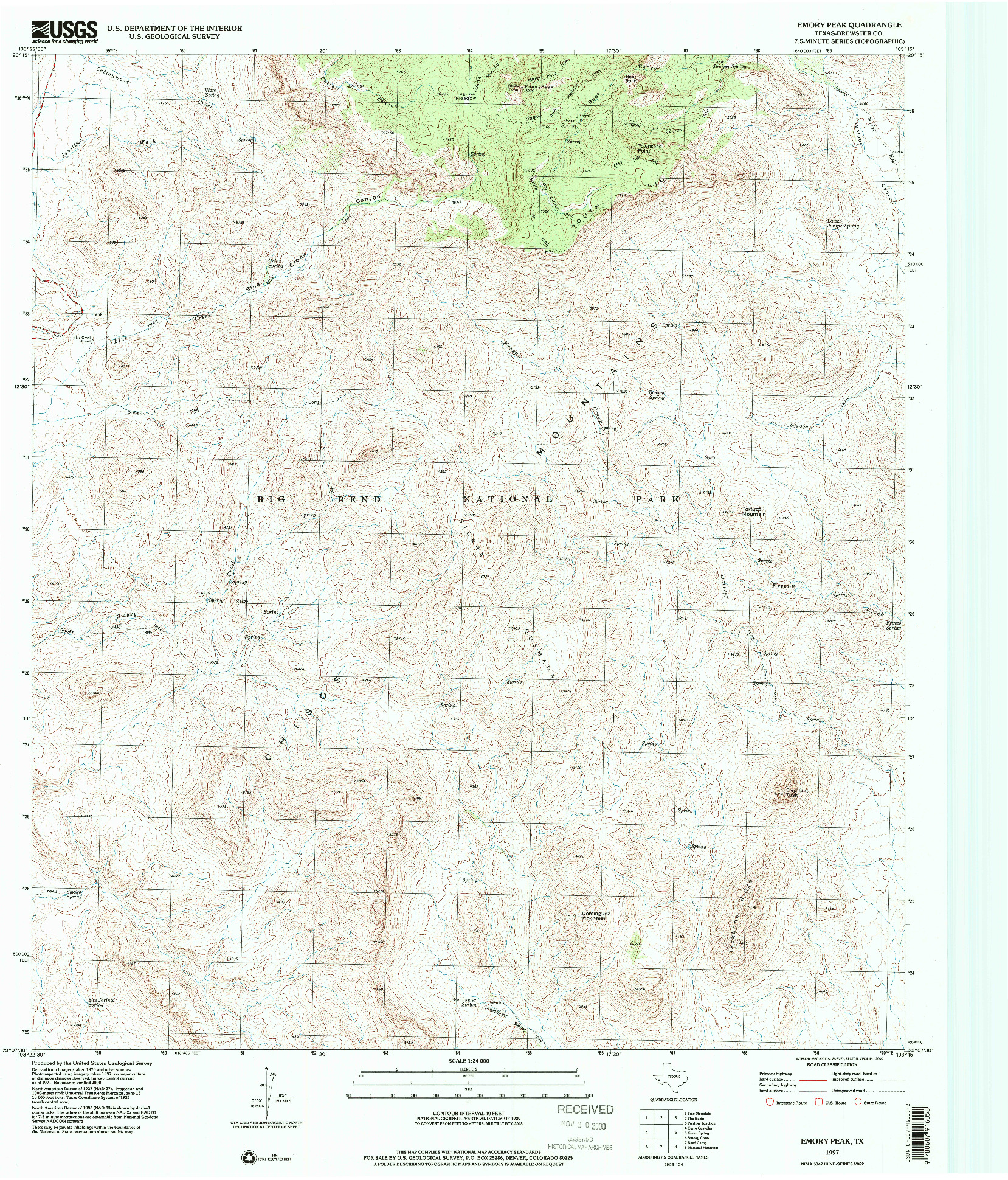 USGS 1:24000-SCALE QUADRANGLE FOR EMORY PEAK, TX 1997