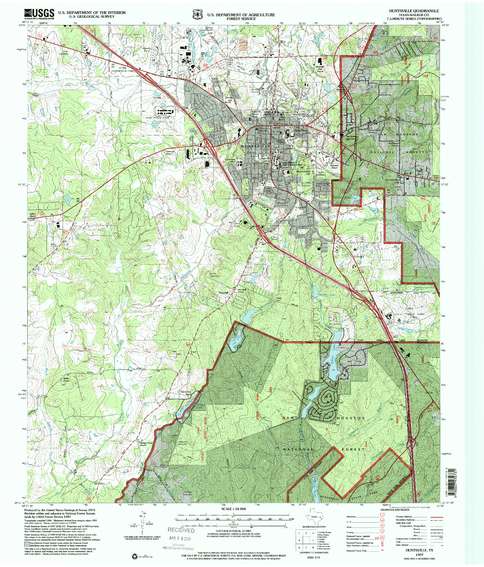 USGS 1:24000-SCALE QUADRANGLE FOR HUNTSVILLE, TX 1997