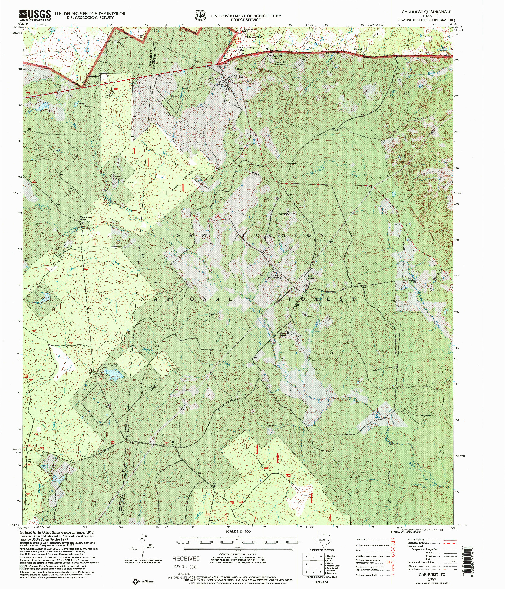 USGS 1:24000-SCALE QUADRANGLE FOR OAKHURST, TX 1997