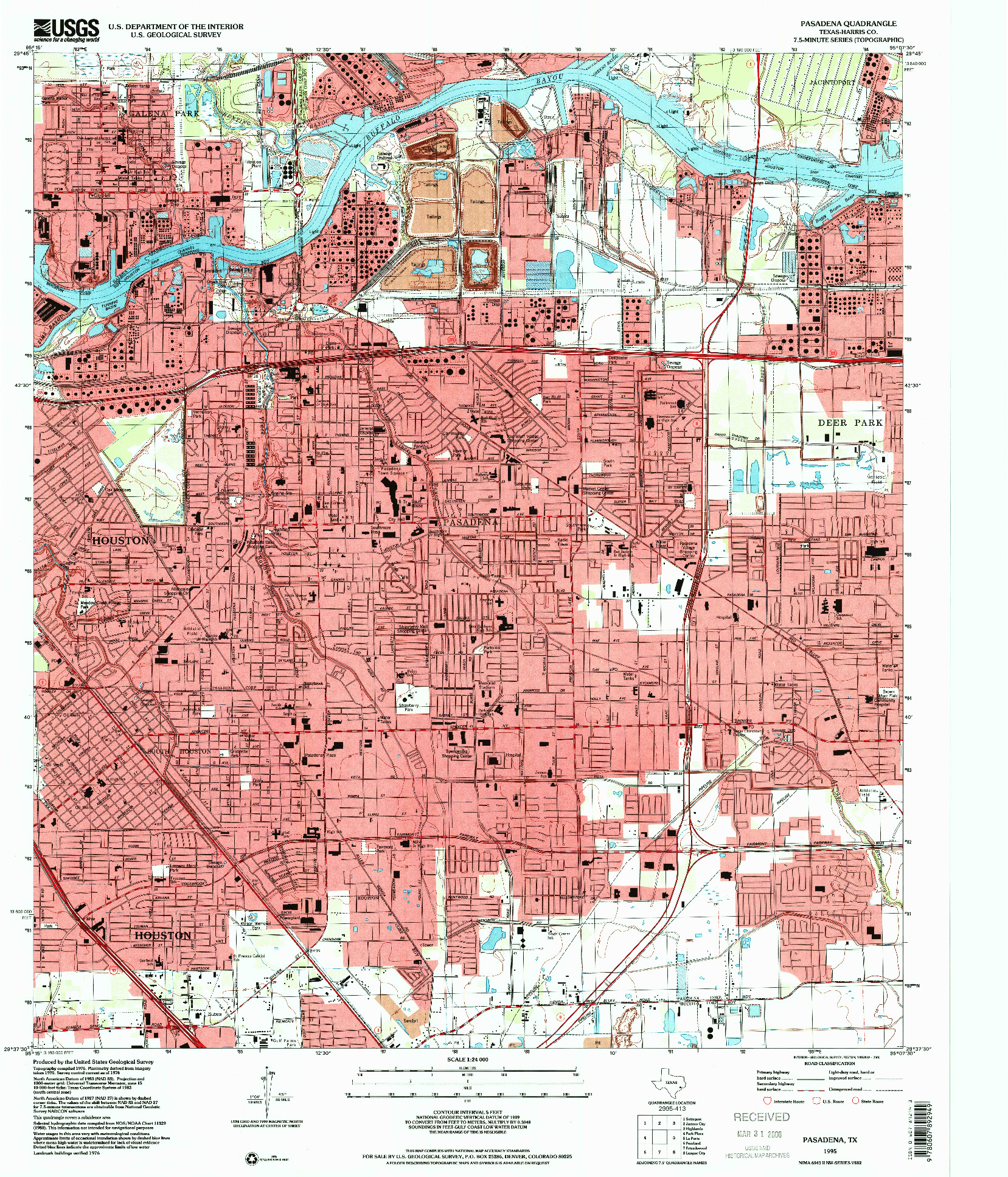 USGS 1:24000-SCALE QUADRANGLE FOR PASADENA, TX 1995