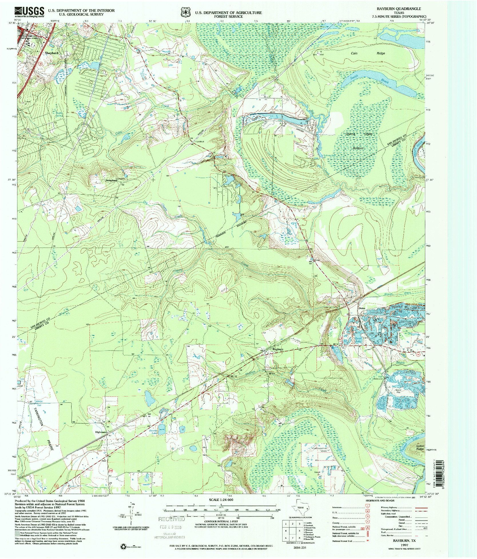 USGS 1:24000-SCALE QUADRANGLE FOR RAYBURN, TX 1997