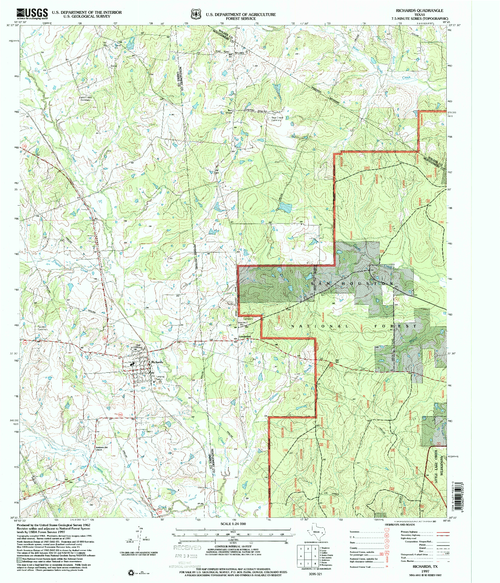 USGS 1:24000-SCALE QUADRANGLE FOR RICHARDS, TX 1997