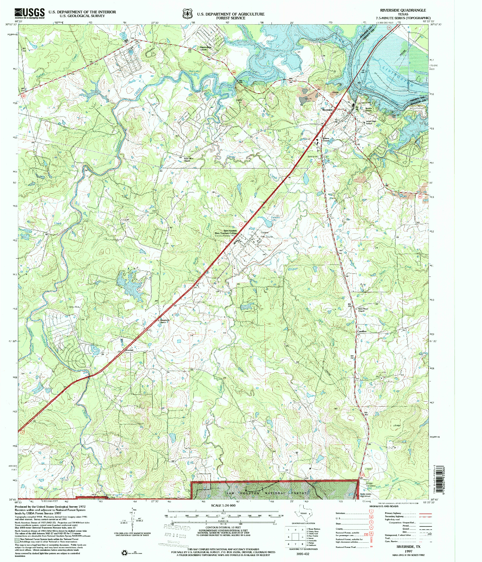 USGS 1:24000-SCALE QUADRANGLE FOR RIVERSIDE, TX 1997