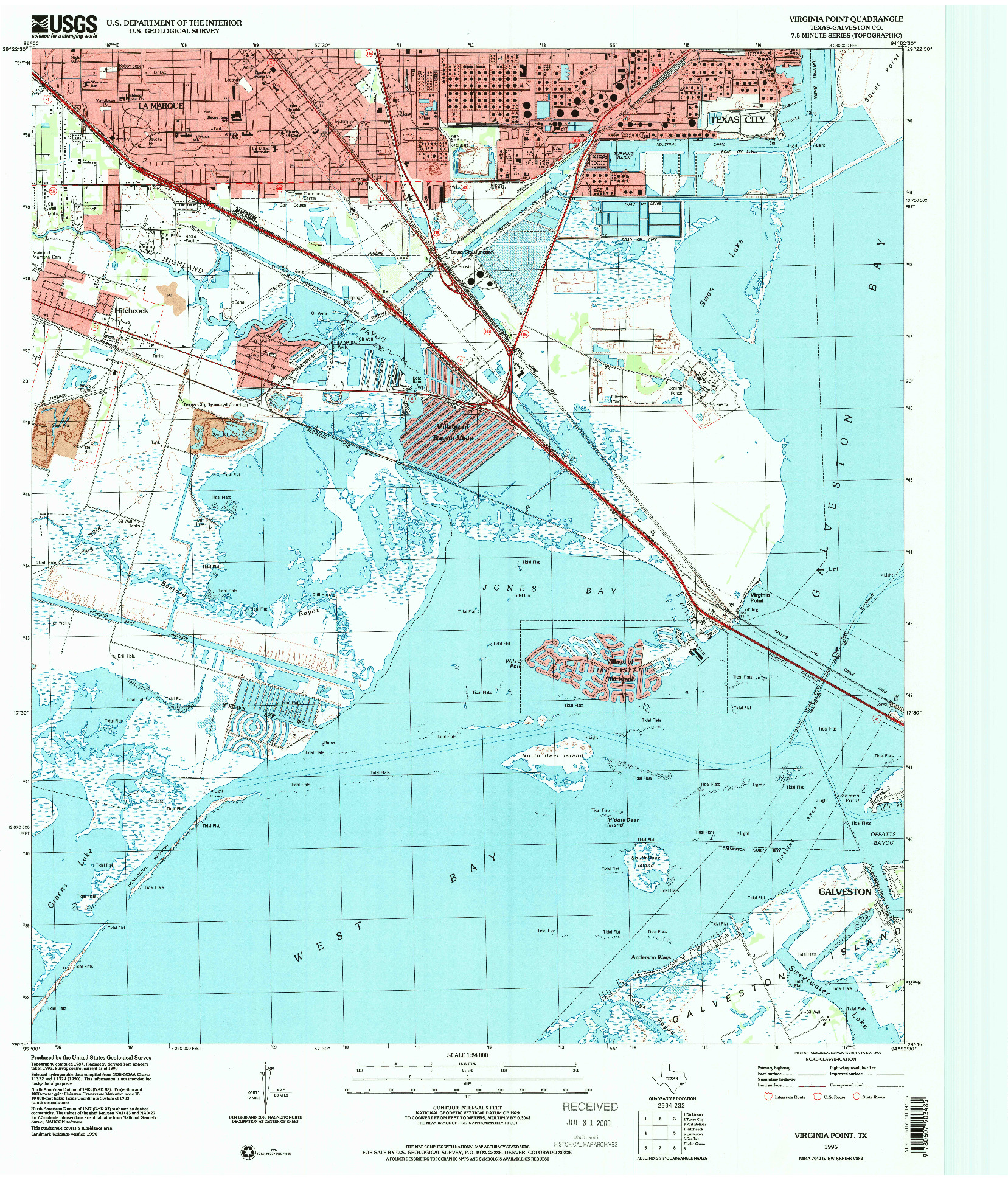 USGS 1:24000-SCALE QUADRANGLE FOR VIRGINIA POINT, TX 1995