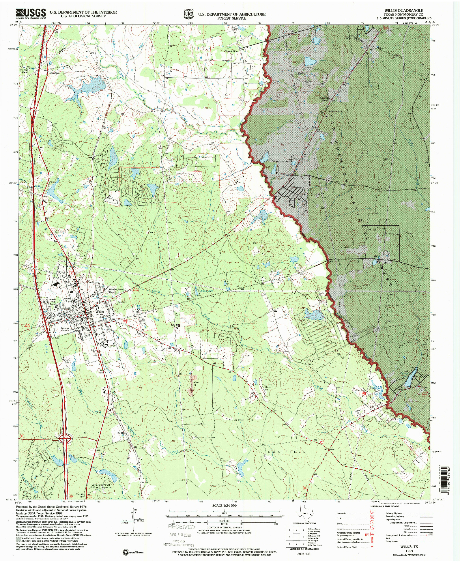 USGS 1:24000-SCALE QUADRANGLE FOR WILLIS, TX 1997