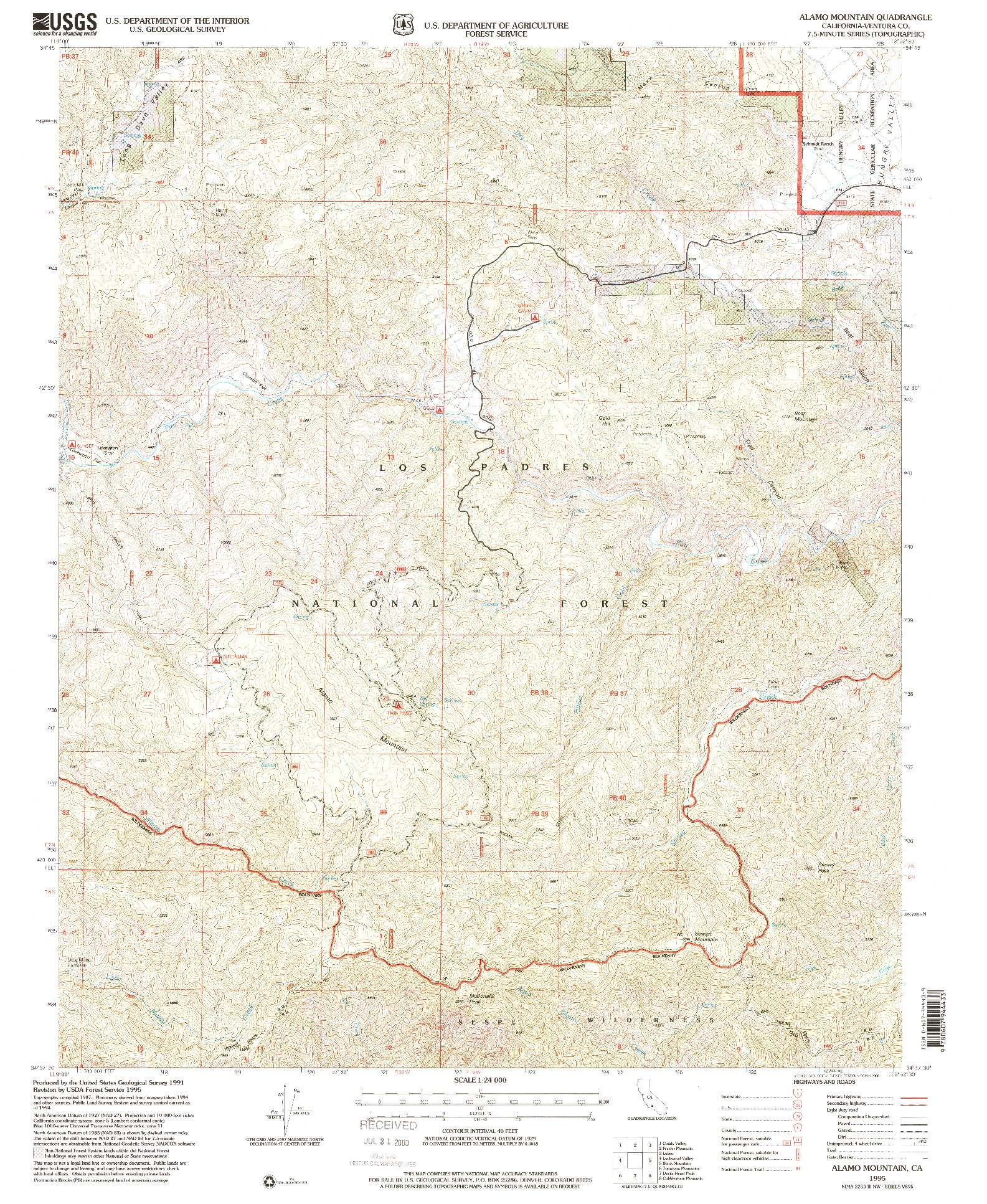 USGS 1:24000-SCALE QUADRANGLE FOR ALAMO MOUNTAIN, CA 1995