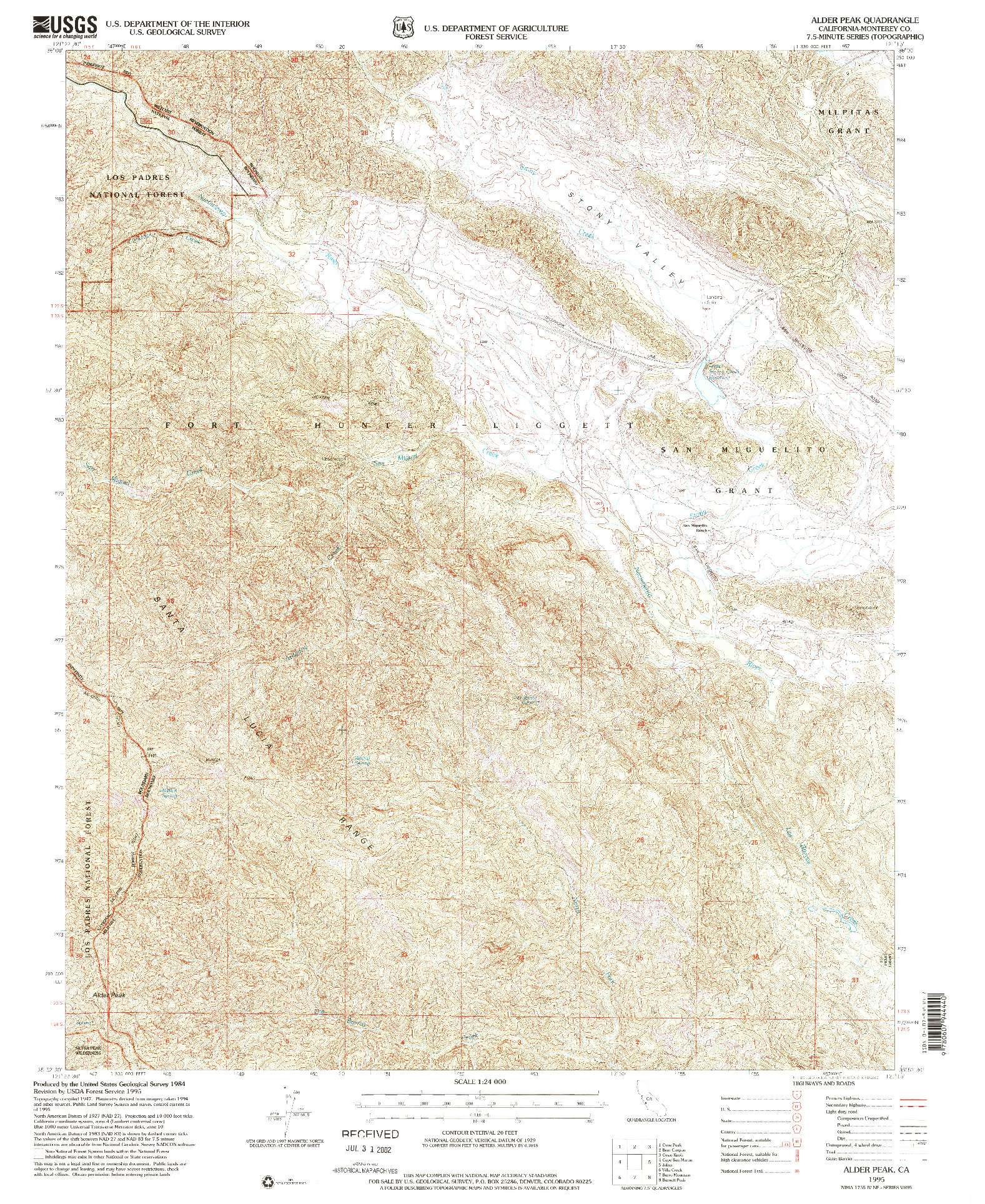 USGS 1:24000-SCALE QUADRANGLE FOR ALDER PEAK, CA 1995