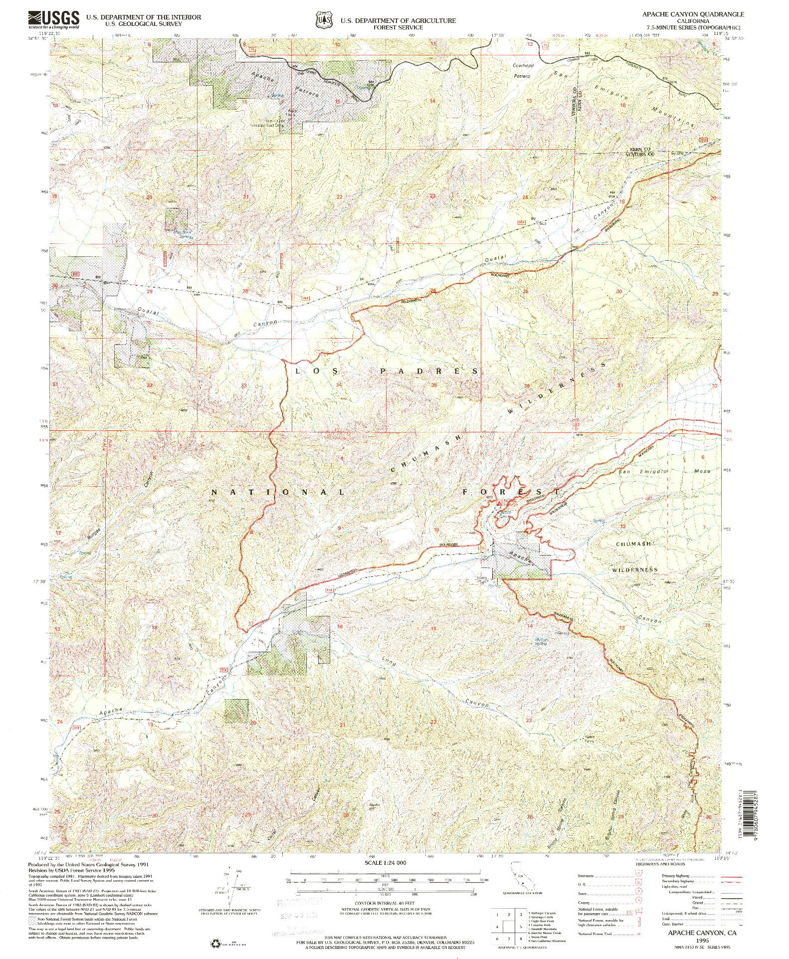 USGS 1:24000-SCALE QUADRANGLE FOR APACHE CANYON, CA 1995
