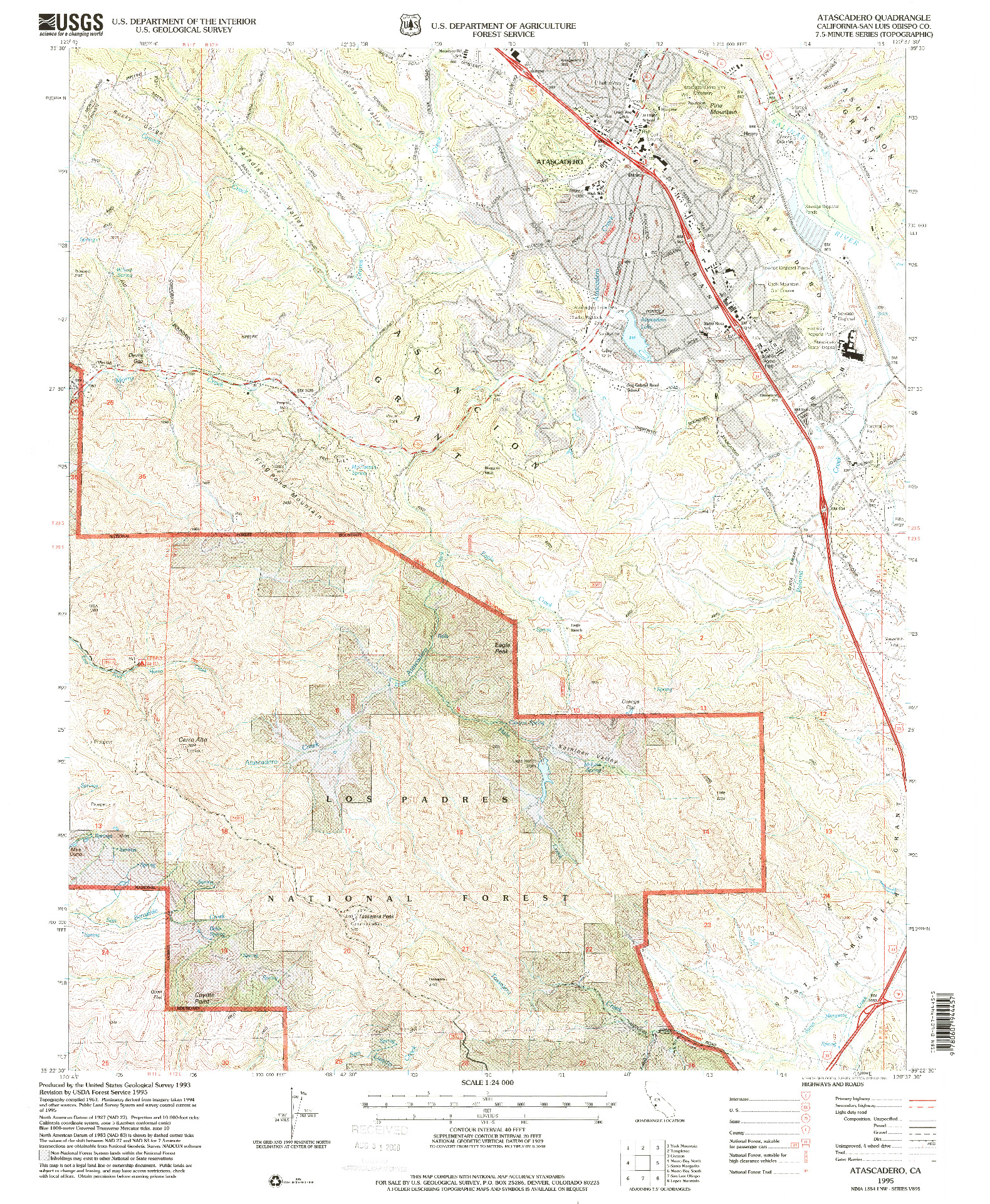 USGS 1:24000-SCALE QUADRANGLE FOR ATASCADERO, CA 1995