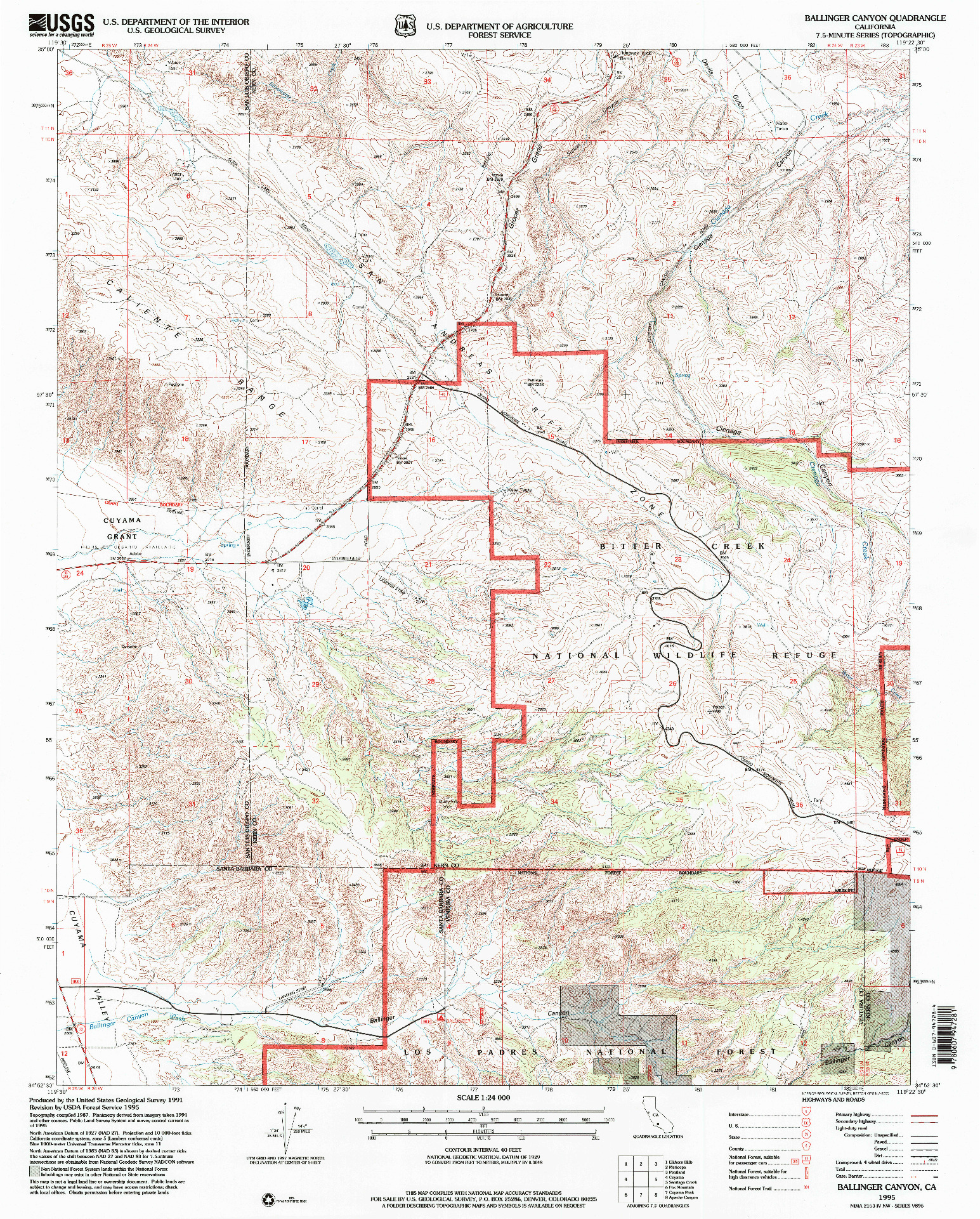 USGS 1:24000-SCALE QUADRANGLE FOR BALLINGER CANYON, CA 1995