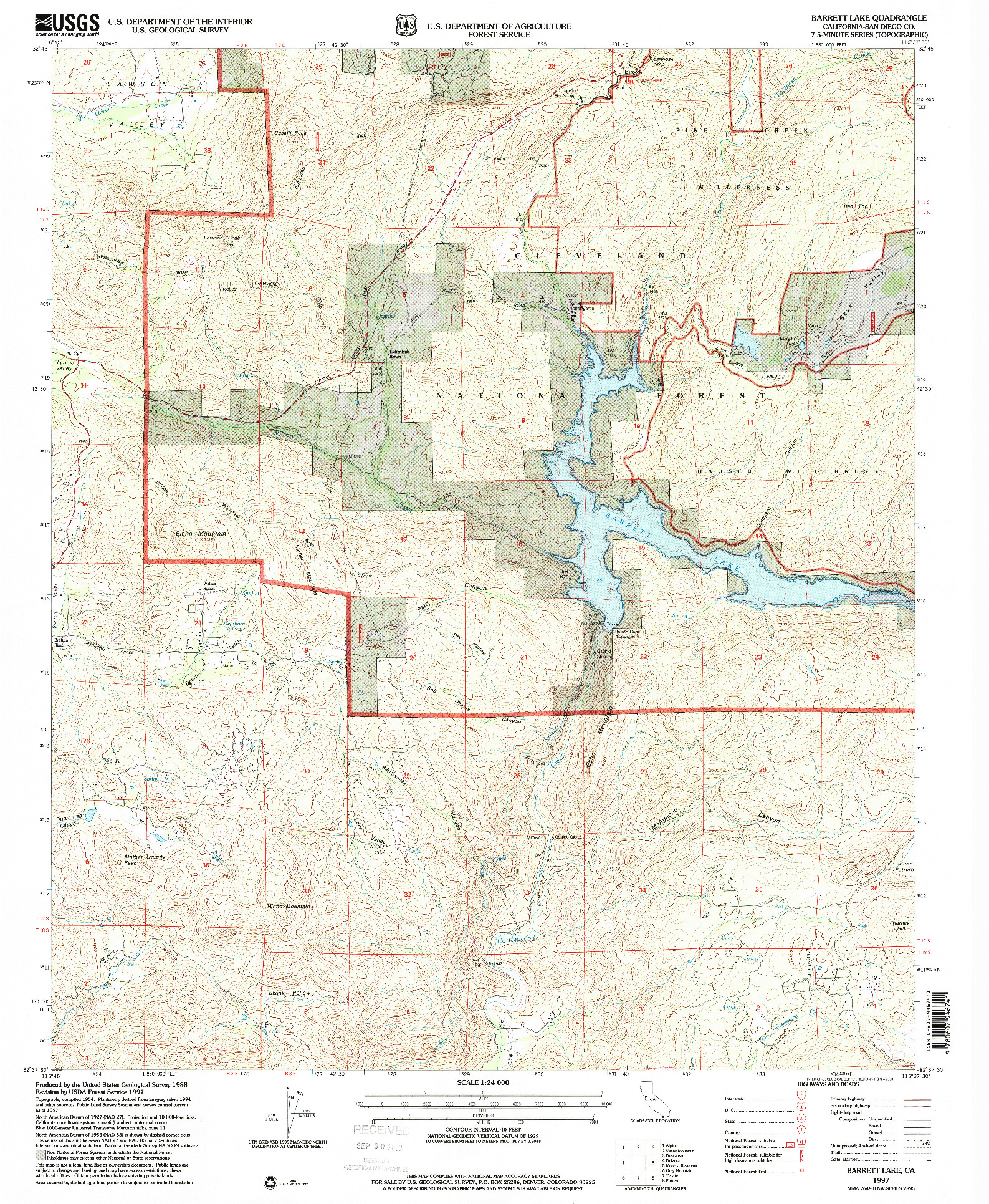 USGS 1:24000-SCALE QUADRANGLE FOR BARRETT LAKE, CA 1997