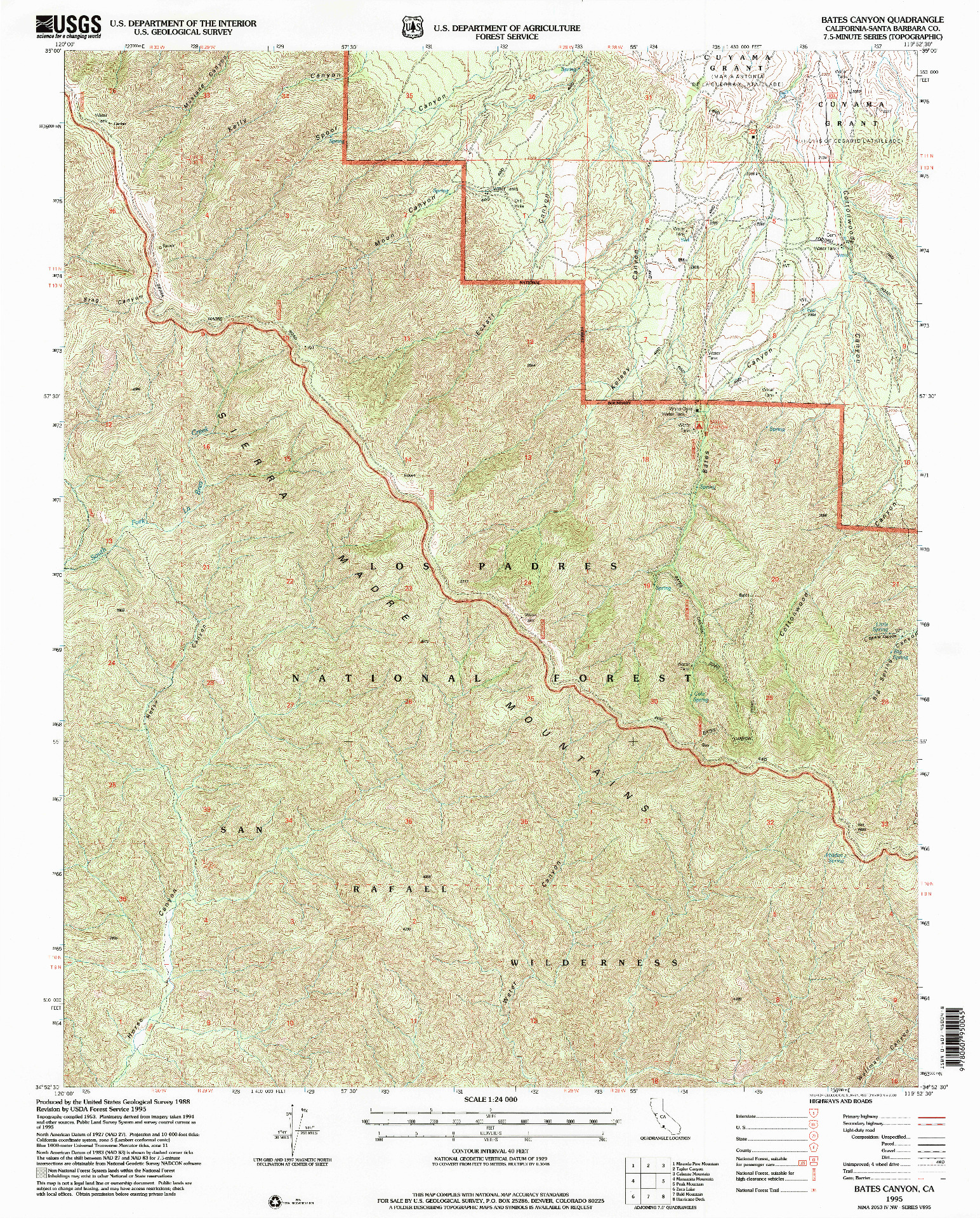 USGS 1:24000-SCALE QUADRANGLE FOR BATES CANYON, CA 1995