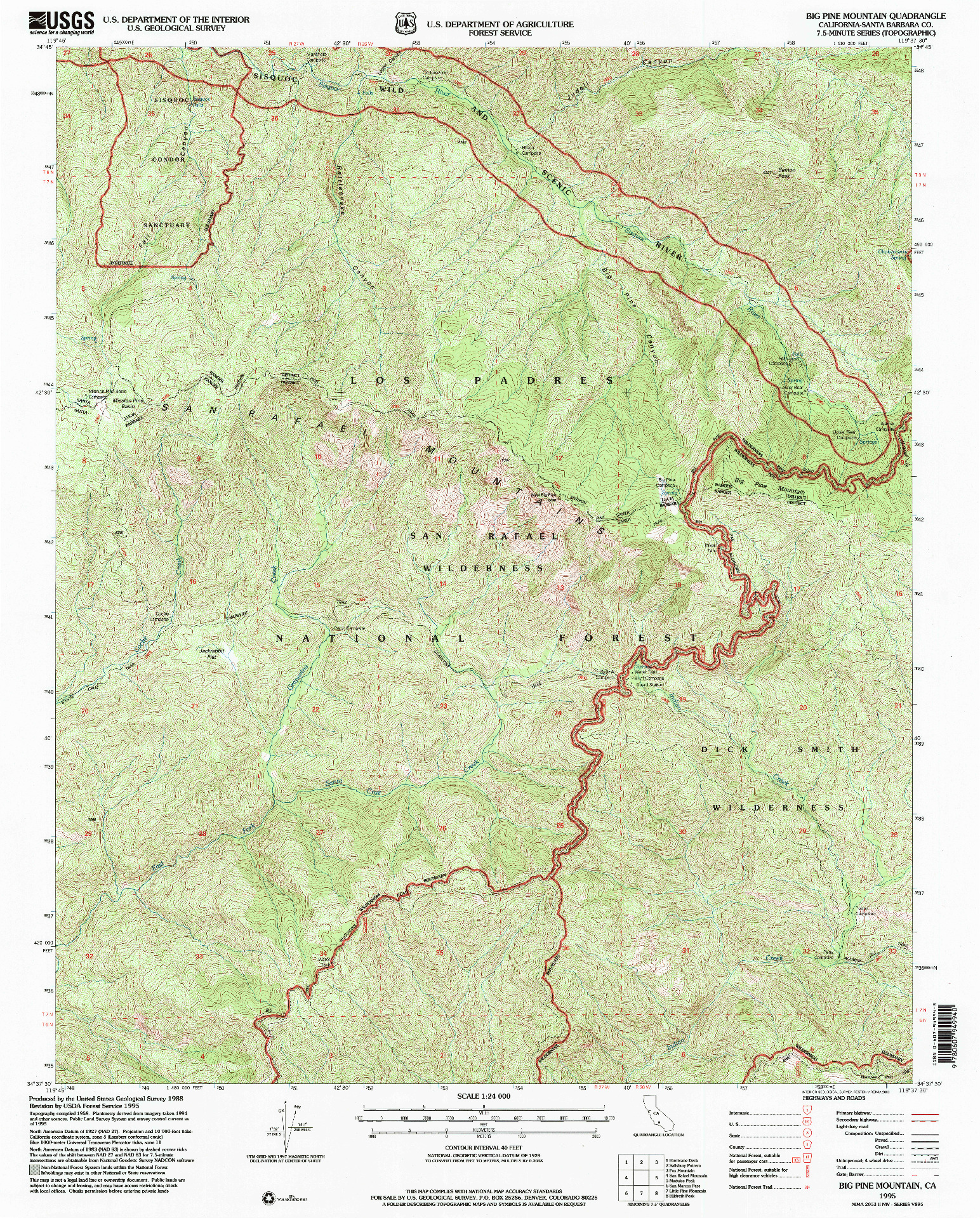 USGS 1:24000-SCALE QUADRANGLE FOR BIG PINE MOUNTAIN, CA 1995
