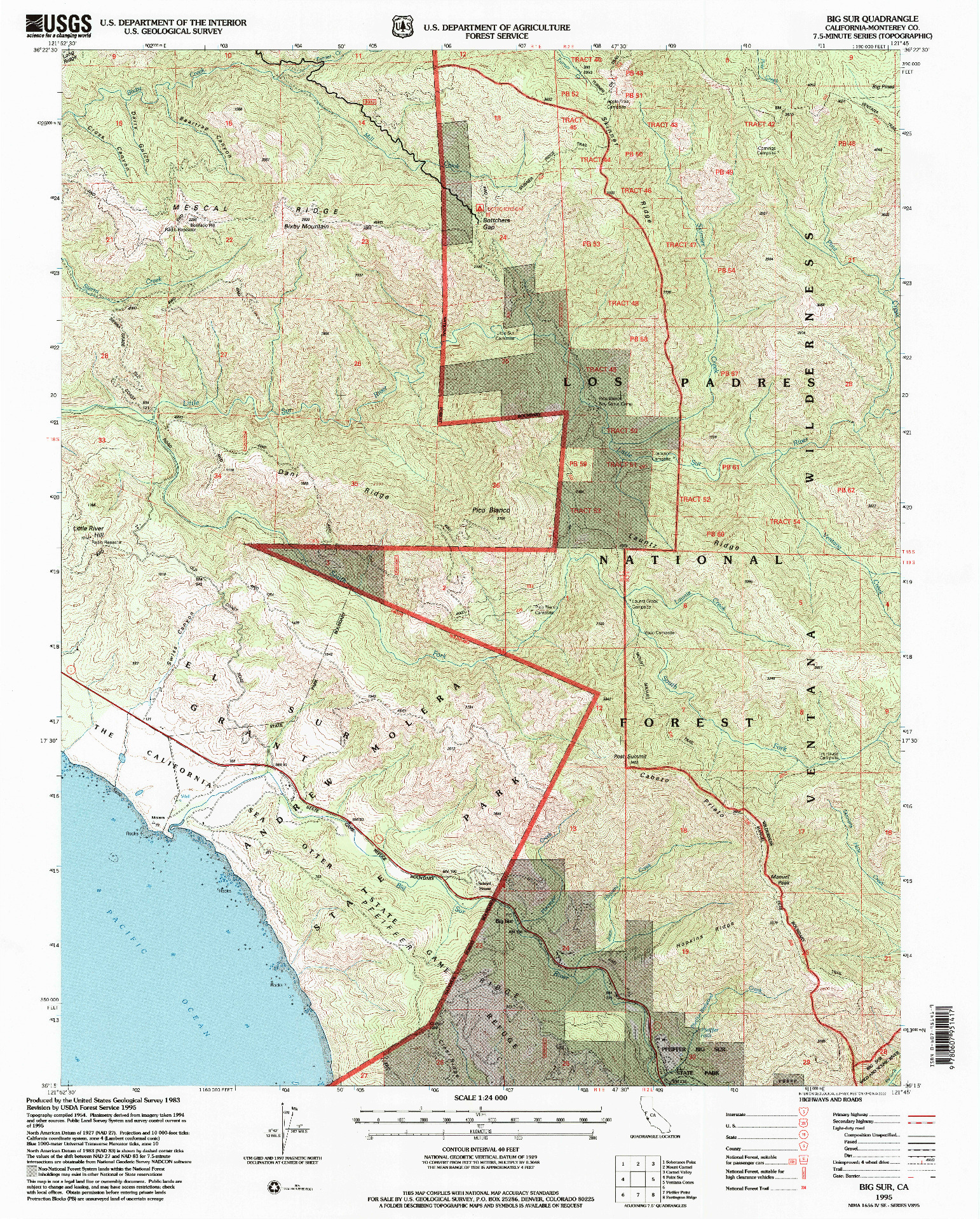 USGS 1:24000-SCALE QUADRANGLE FOR BIG SUR, CA 1995
