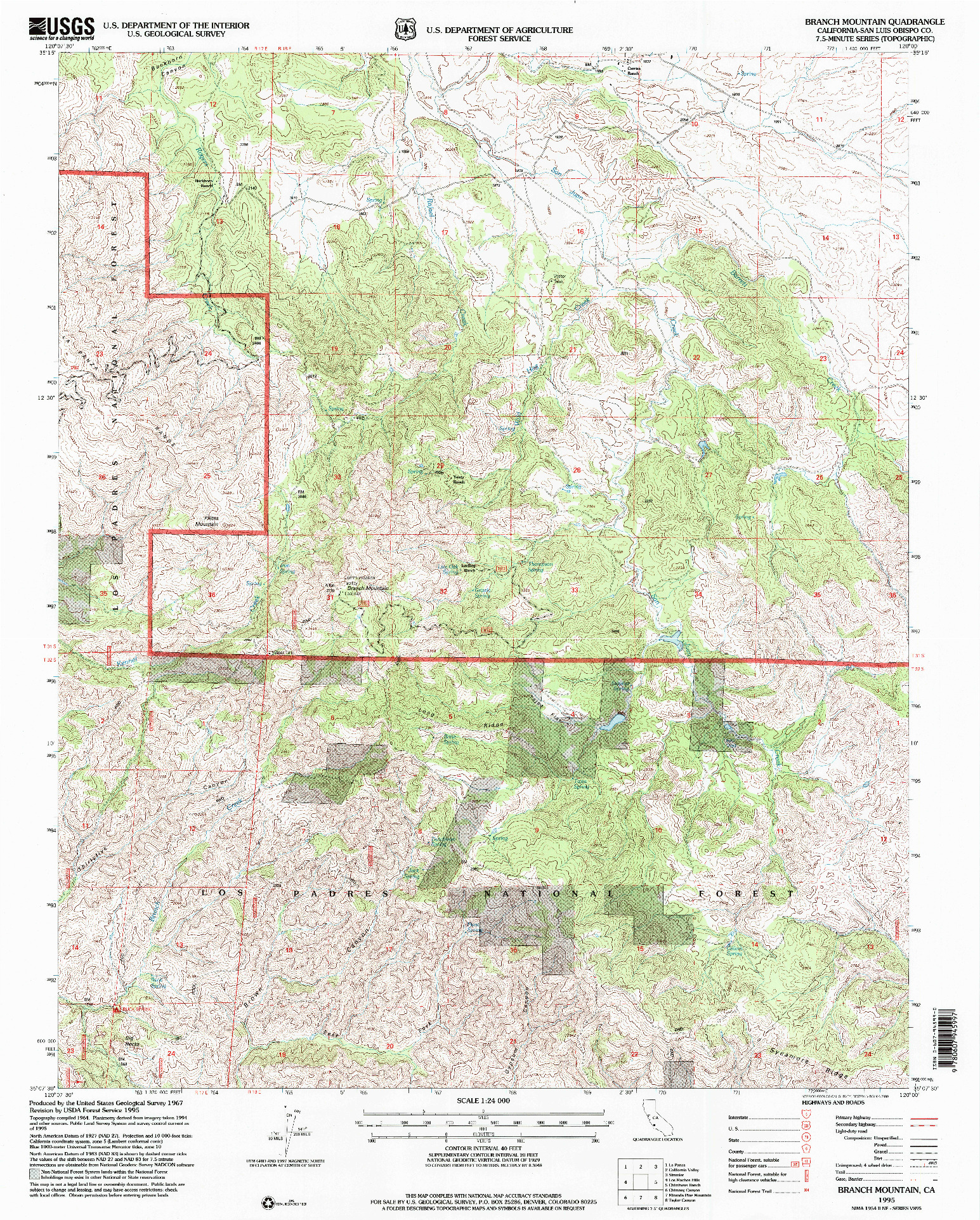 USGS 1:24000-SCALE QUADRANGLE FOR BRANCH MOUNTAIN, CA 1995