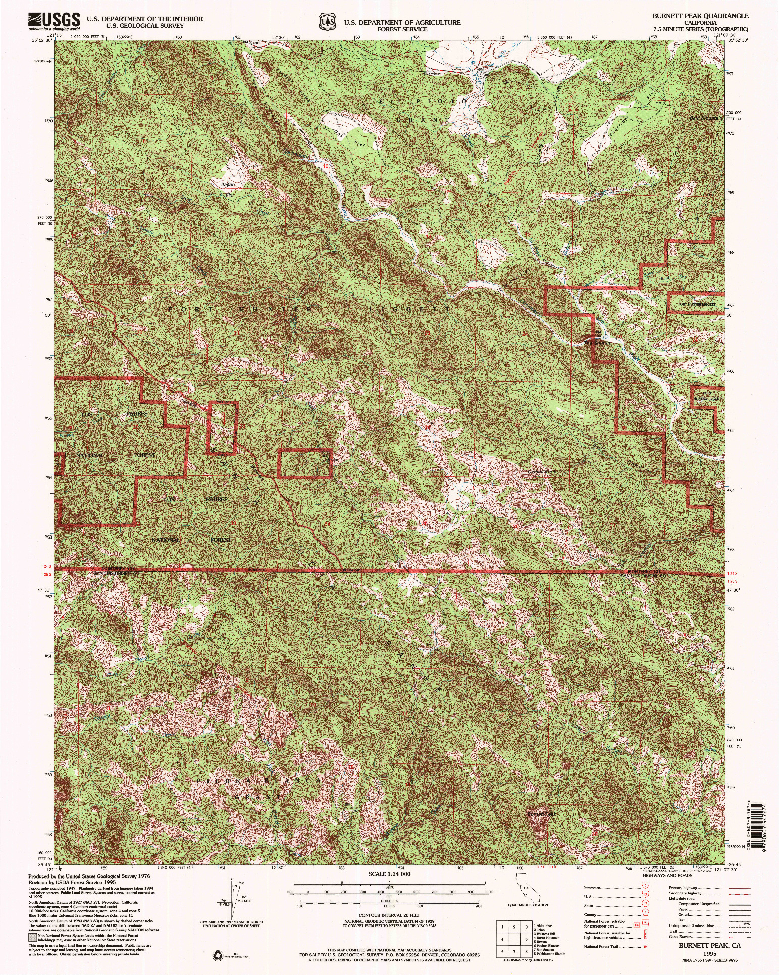 USGS 1:24000-SCALE QUADRANGLE FOR BURNETT PEAK, CA 1995
