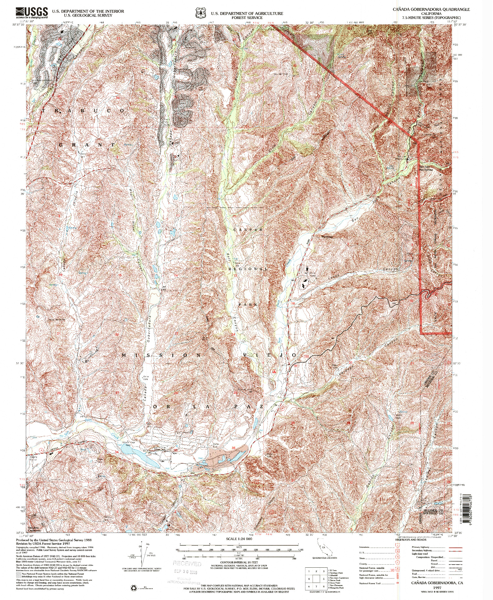 USGS 1:24000-SCALE QUADRANGLE FOR CANADA GOBERNADORA, CA 1997