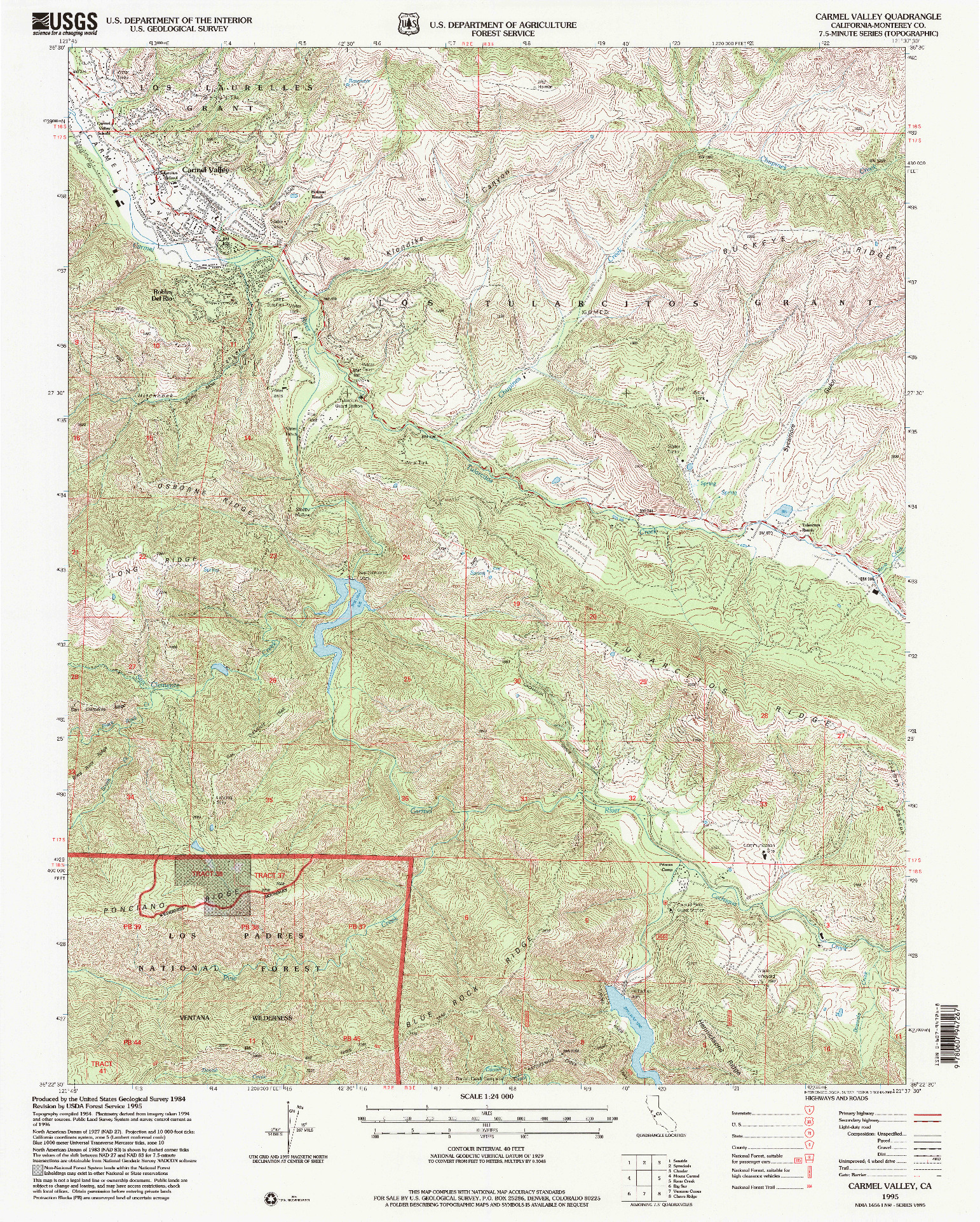 USGS 1:24000-SCALE QUADRANGLE FOR CARMEL VALLEY, CA 1995